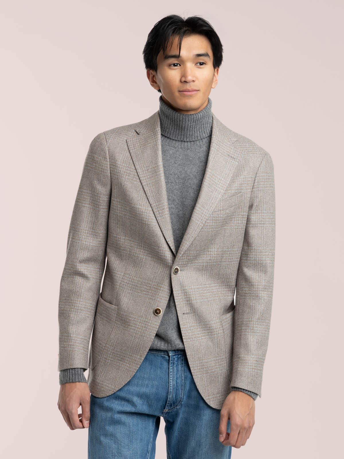 Light Brown-Grey Wool Glencheck Sport Jacket
