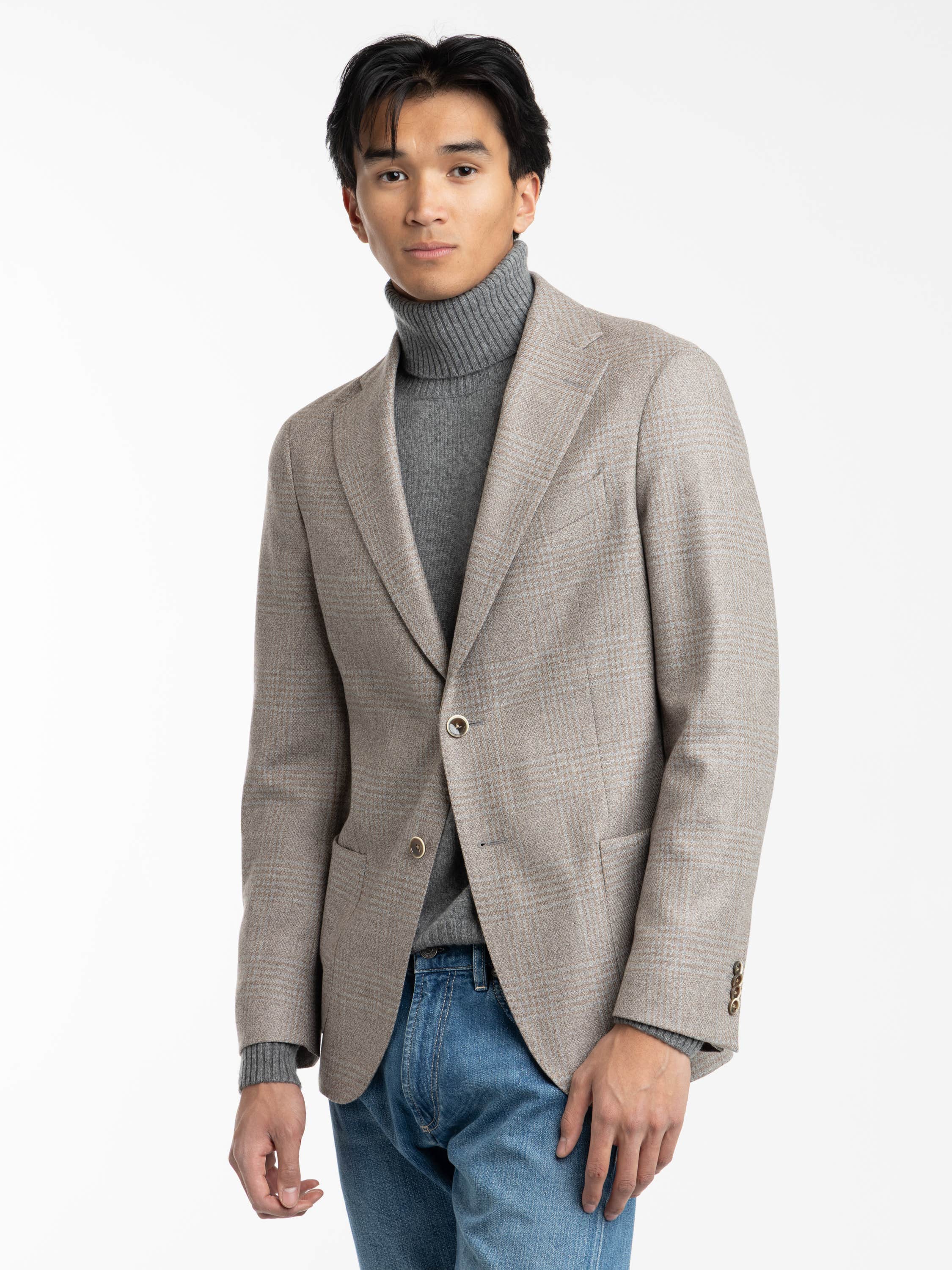 Light Brown-Grey Wool Glencheck Sport Jacket