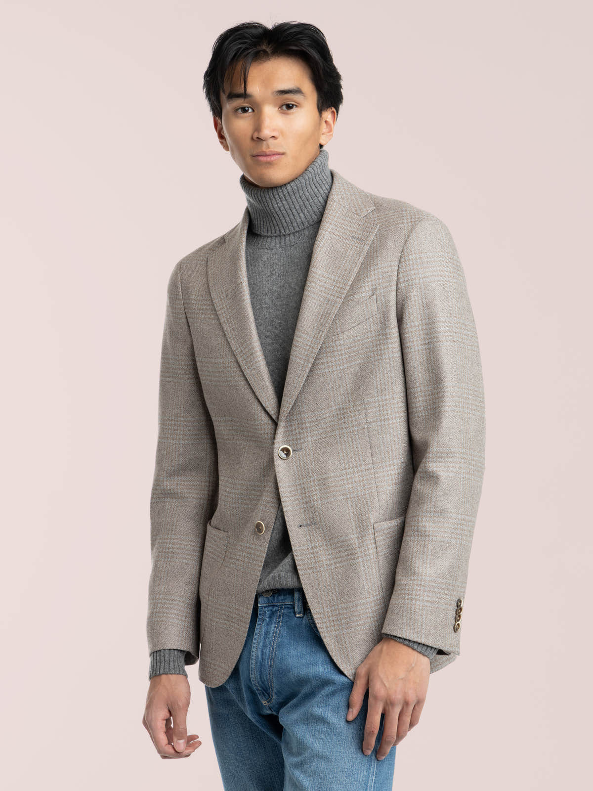 Light Brown-Grey Wool Glencheck Sport Jacket
