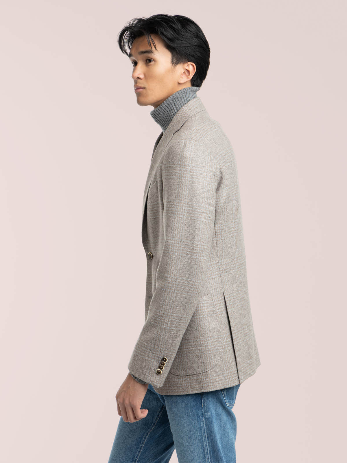 Light Brown-Grey Wool Glencheck Sport Jacket
