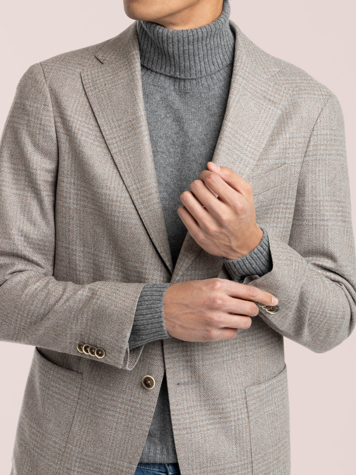 Light Brown-Grey Wool Glencheck Sport Jacket