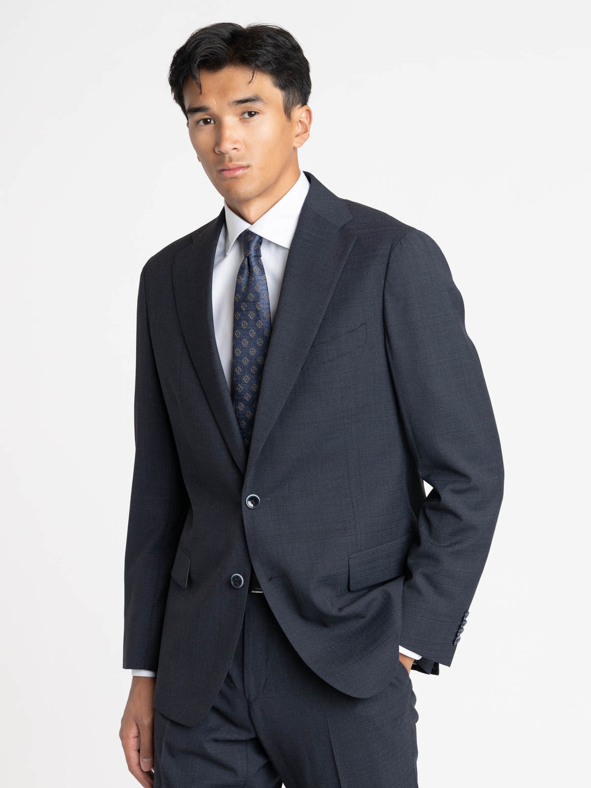 Navy Textured Tailored Suit