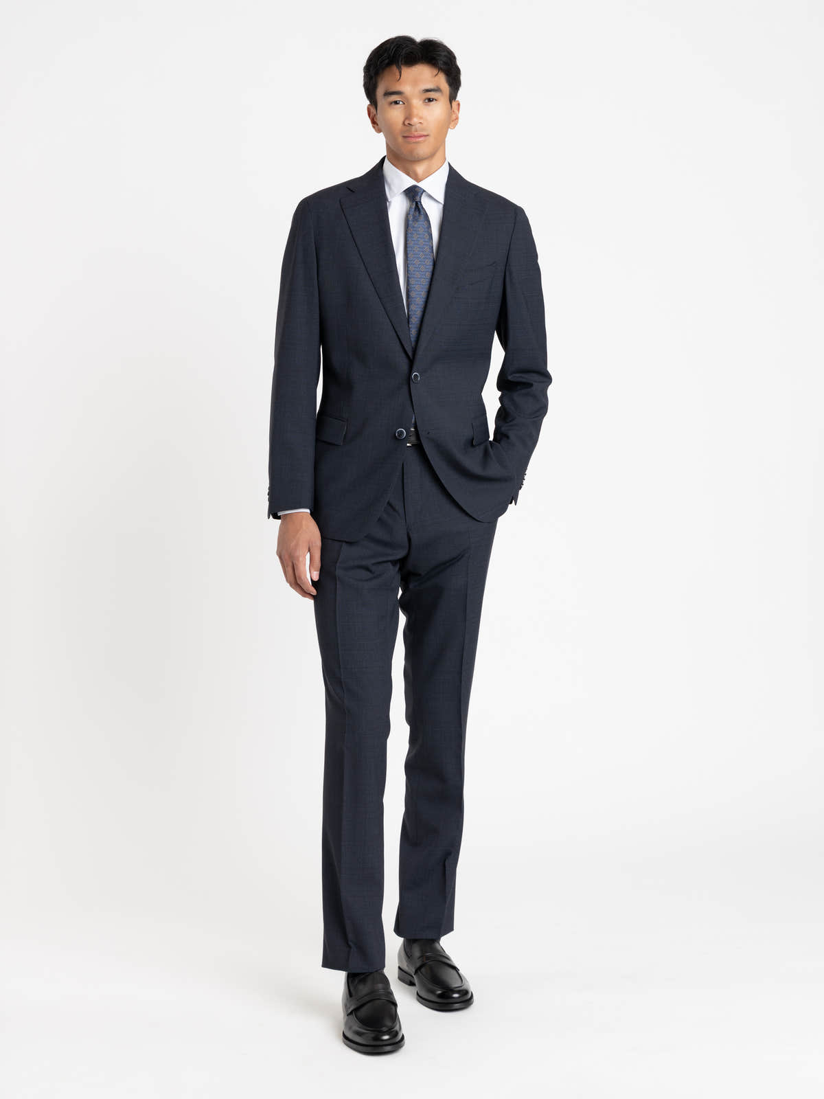 Navy Textured Tailored Suit