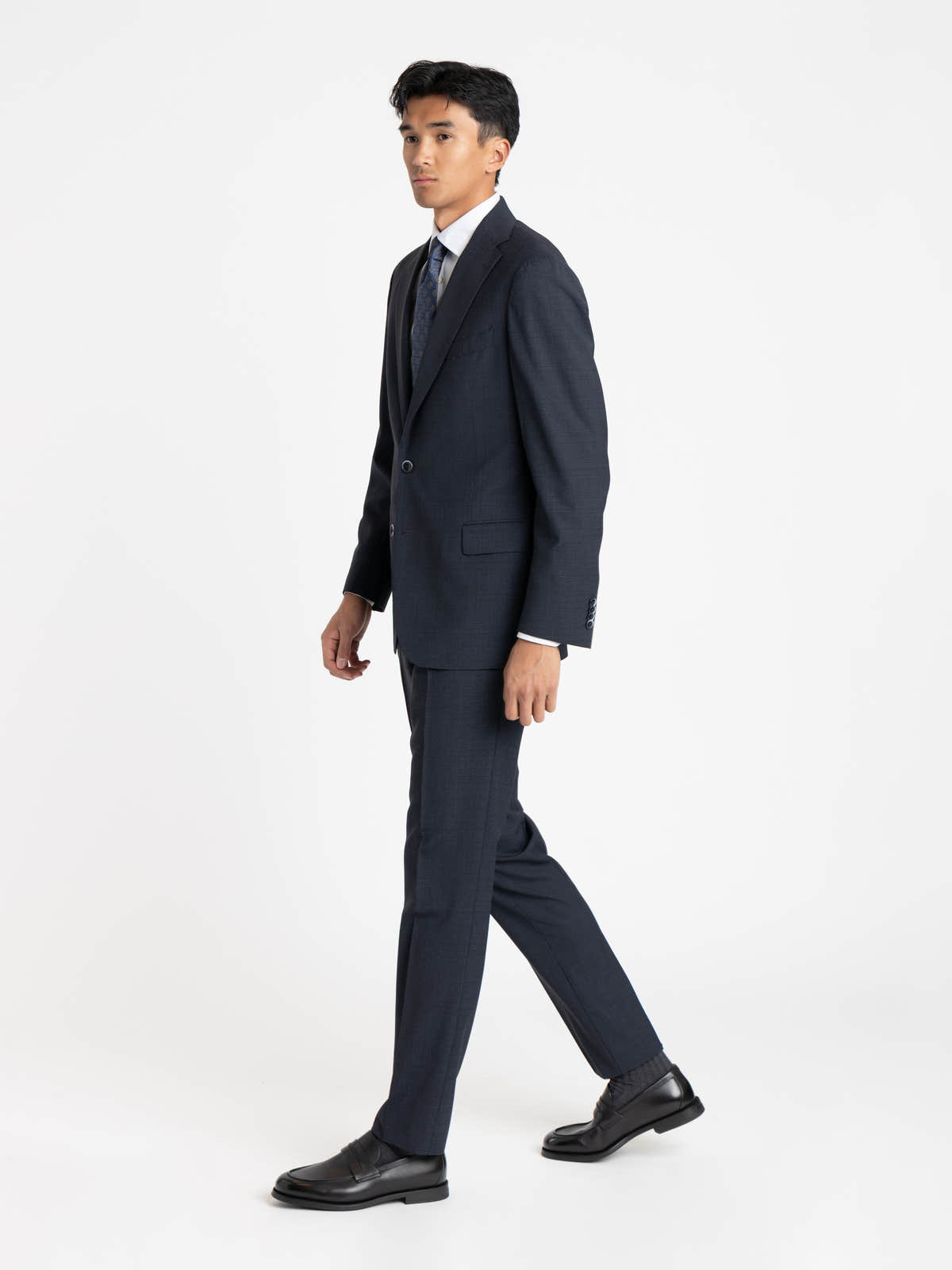 Navy Textured Tailored Suit