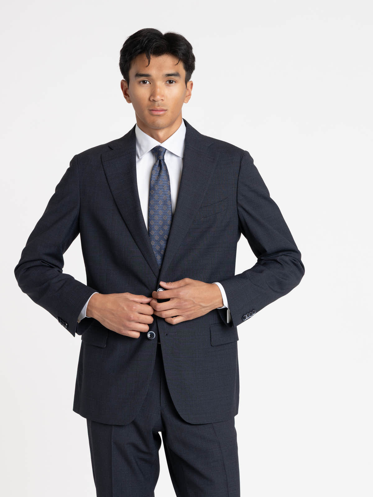 Navy Textured Tailored Suit
