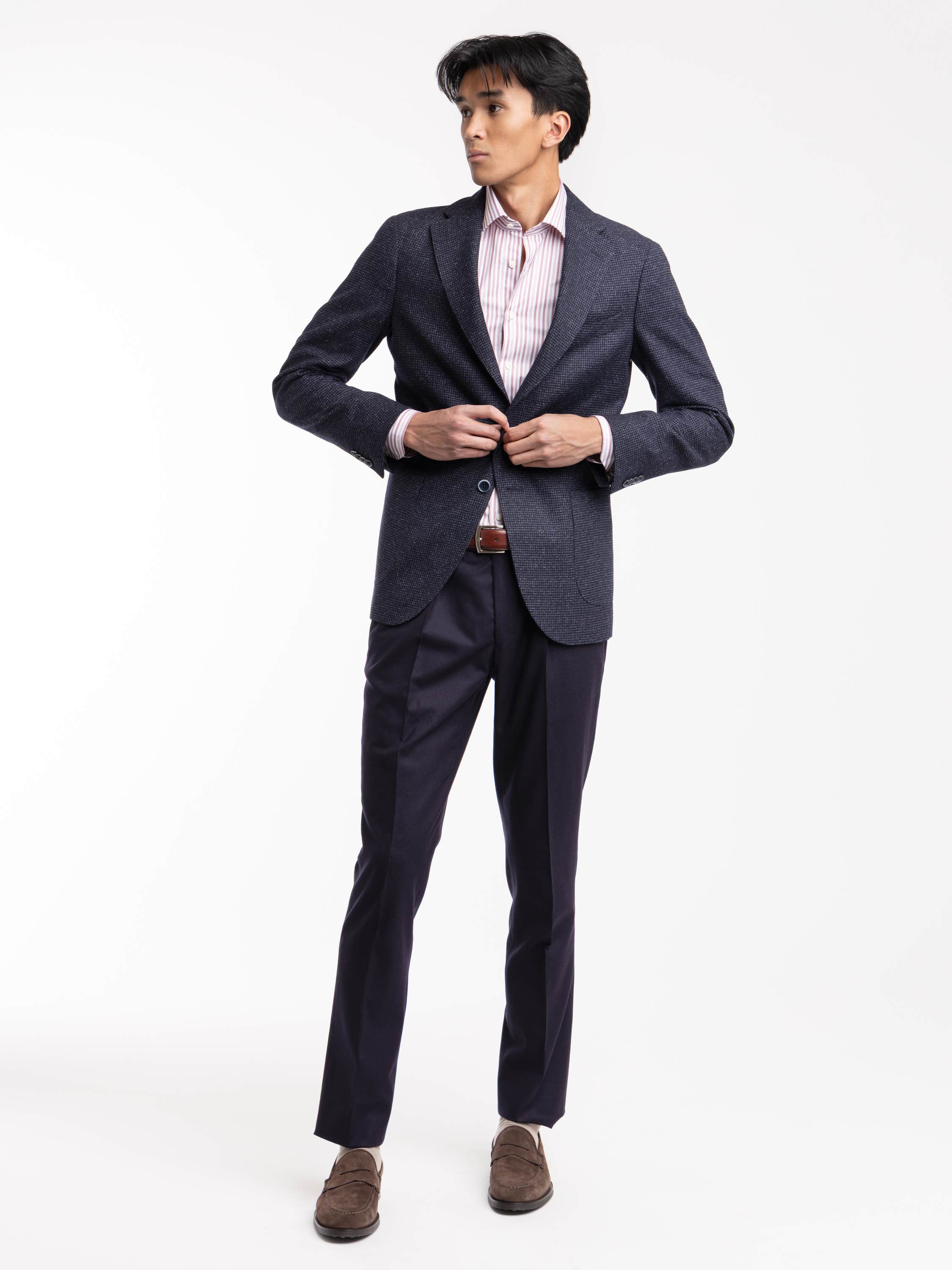 Navy Wool Micro-Check Sport Jacket