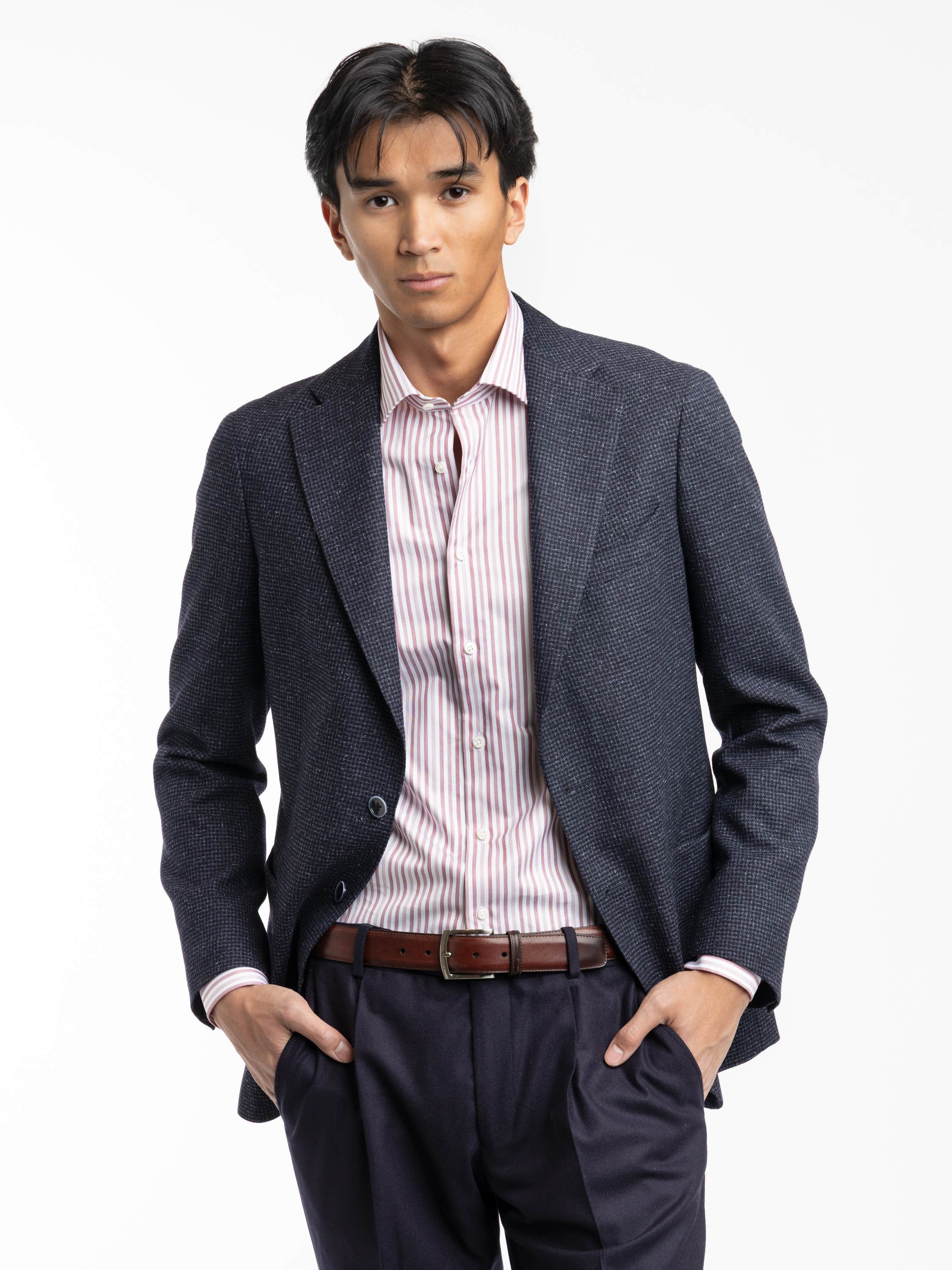Navy Wool Micro-Check Sport Jacket