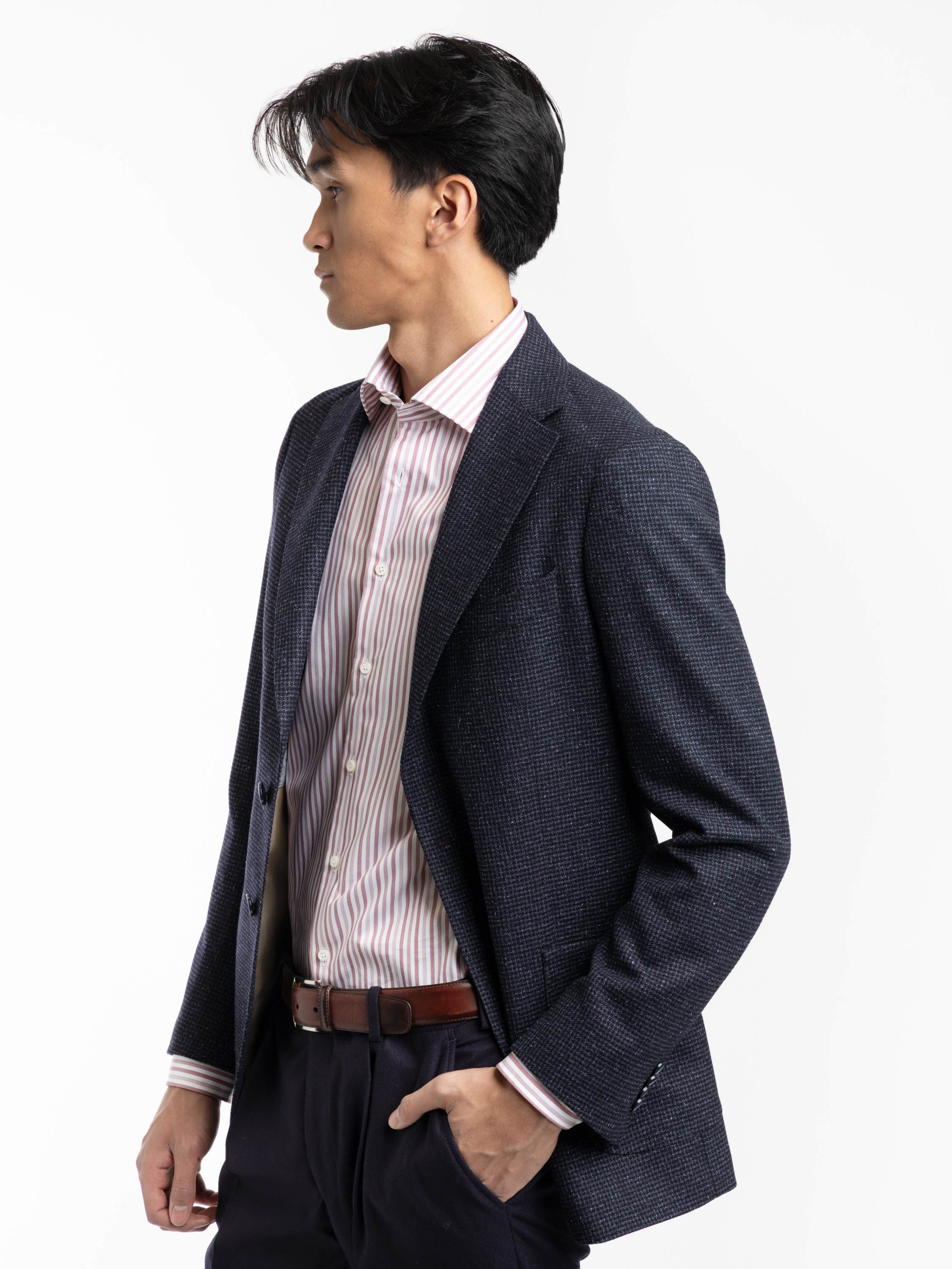 Navy Wool Micro-Check Sport Jacket