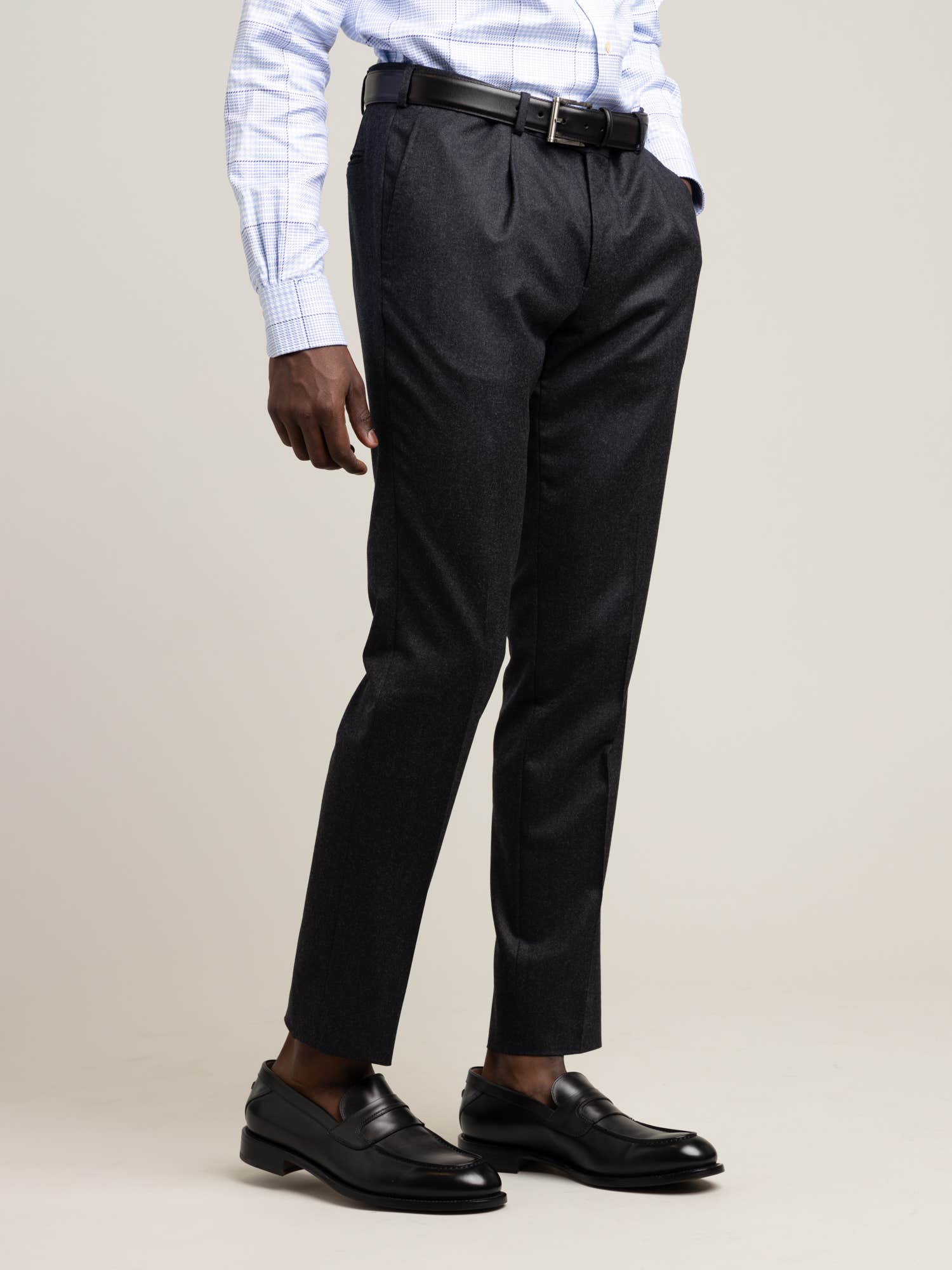 Dark Grey Single Pleated Flannel Pants