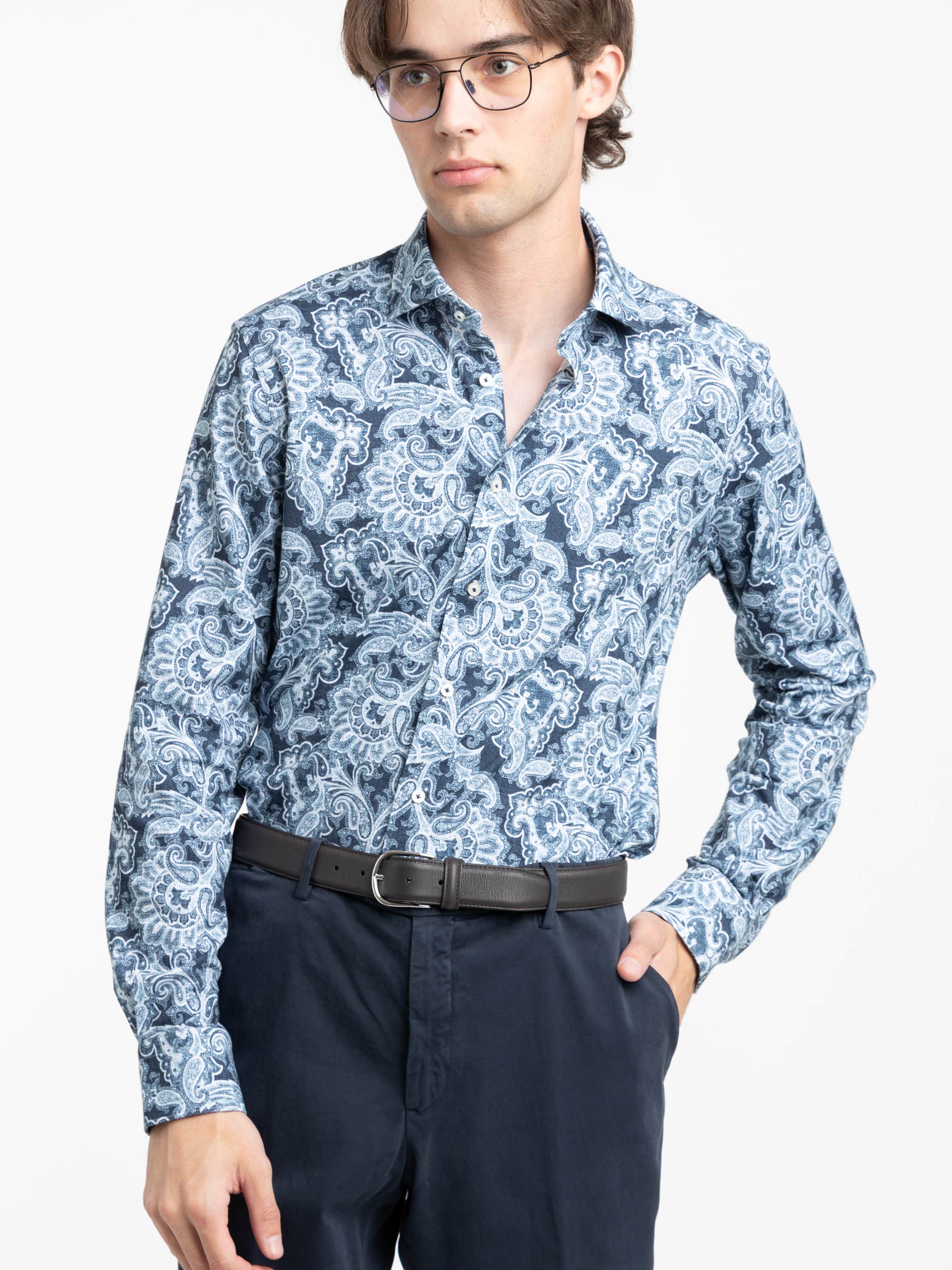 Blue Paisley Pattern Dress Shirt