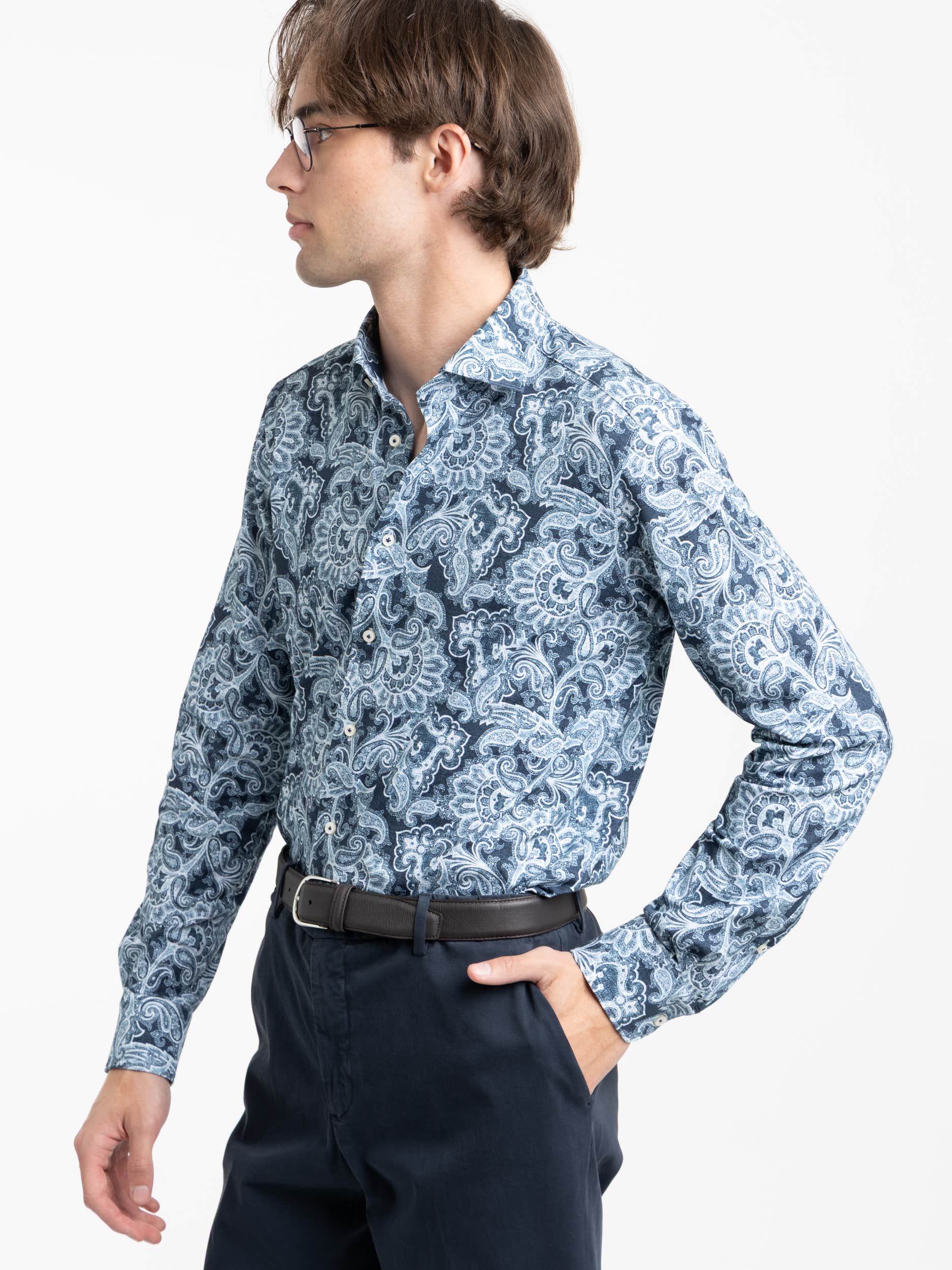 Blue Paisley Pattern Dress Shirt