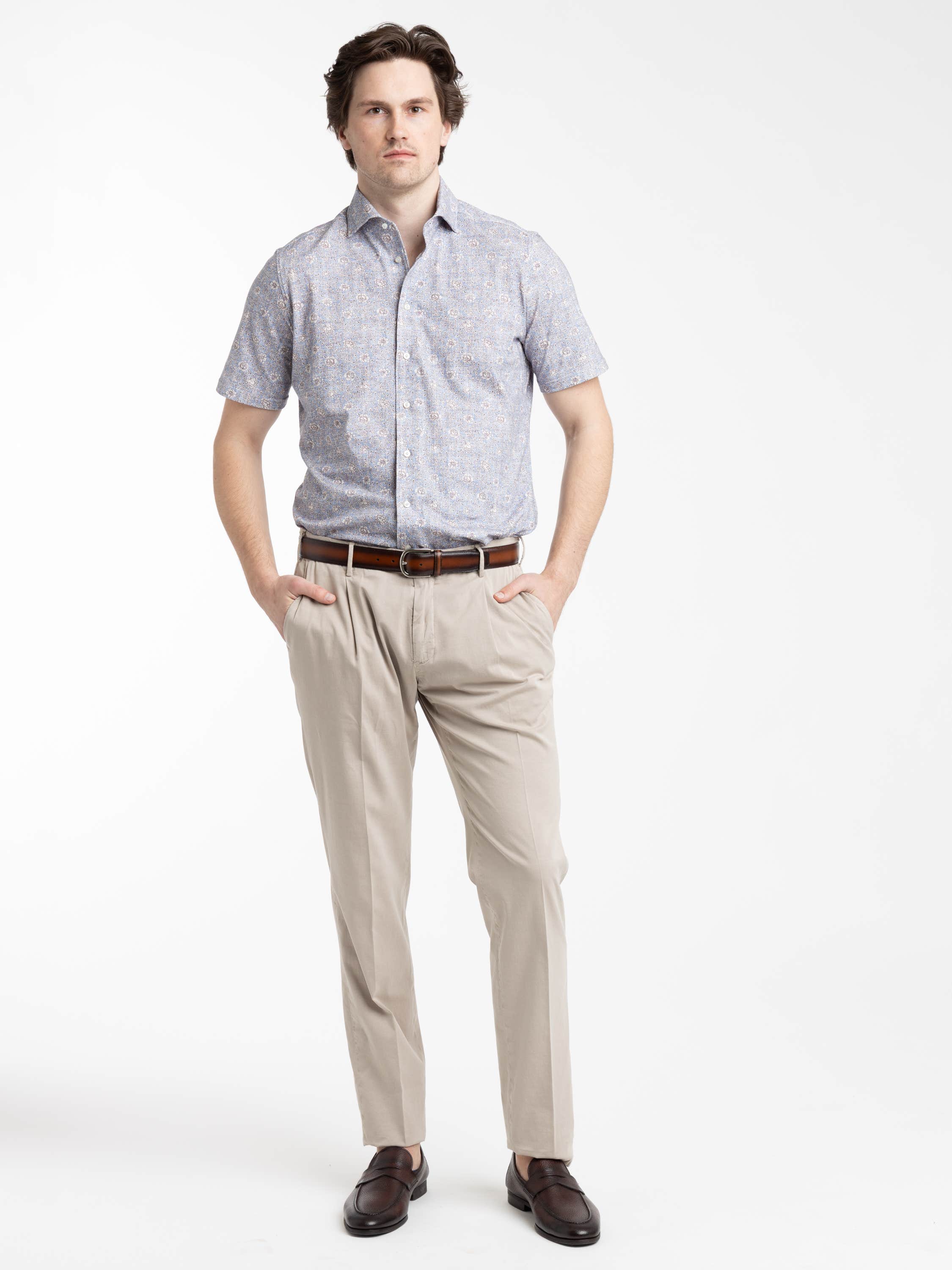 Blue Patterned Short Sleeve Shirt