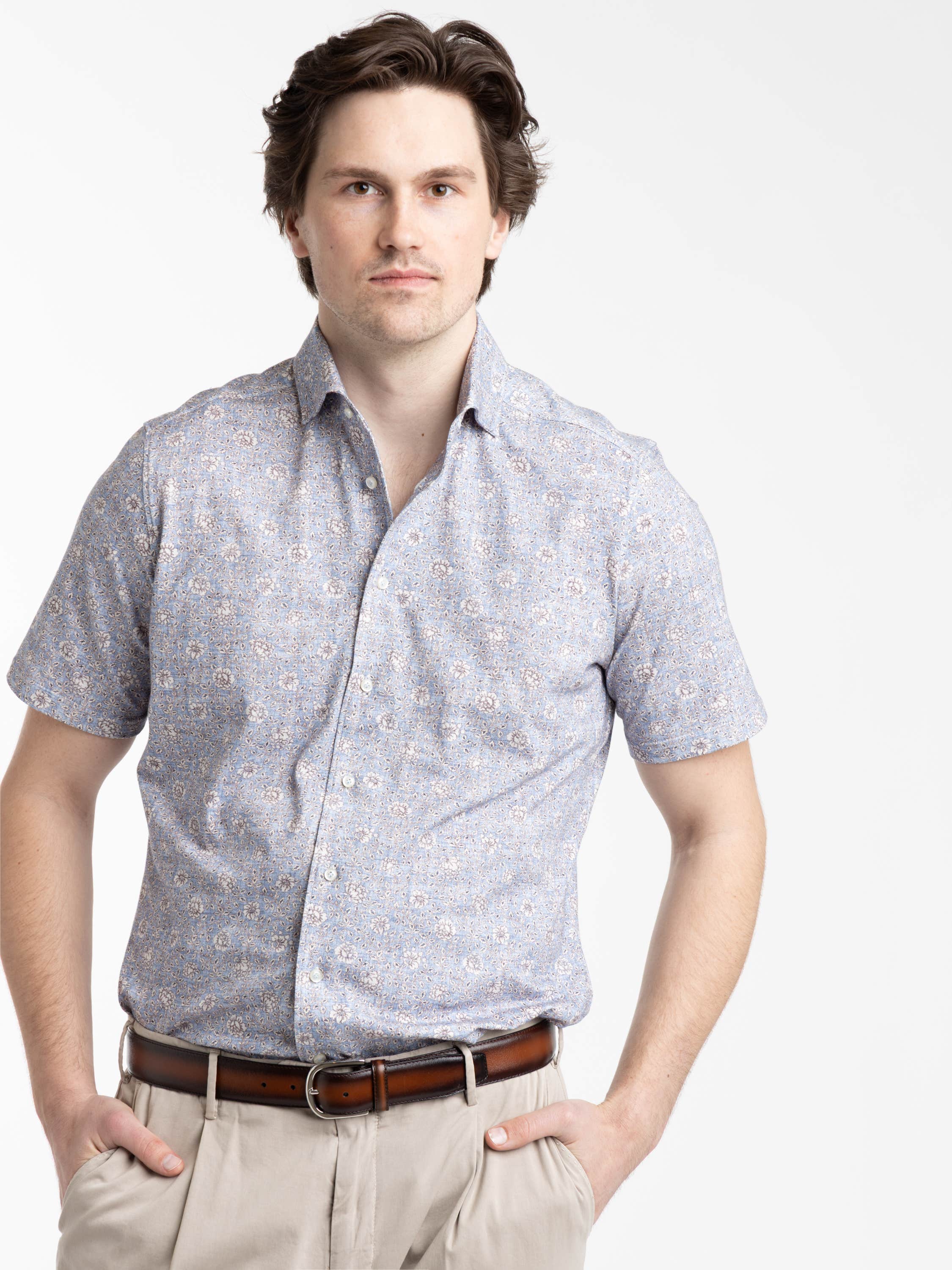Blue Patterned Short Sleeve Shirt