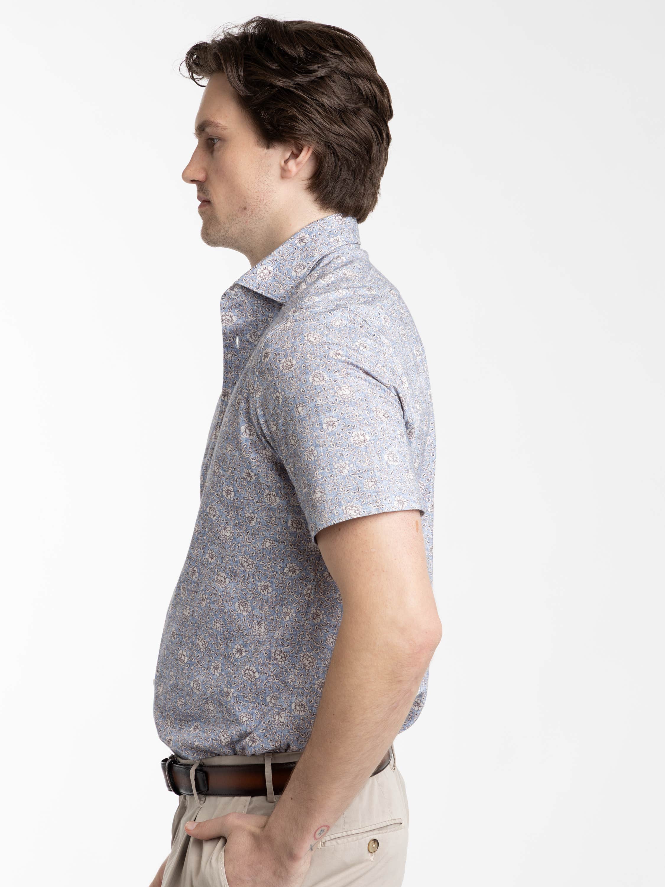 Blue Patterned Short Sleeve Shirt