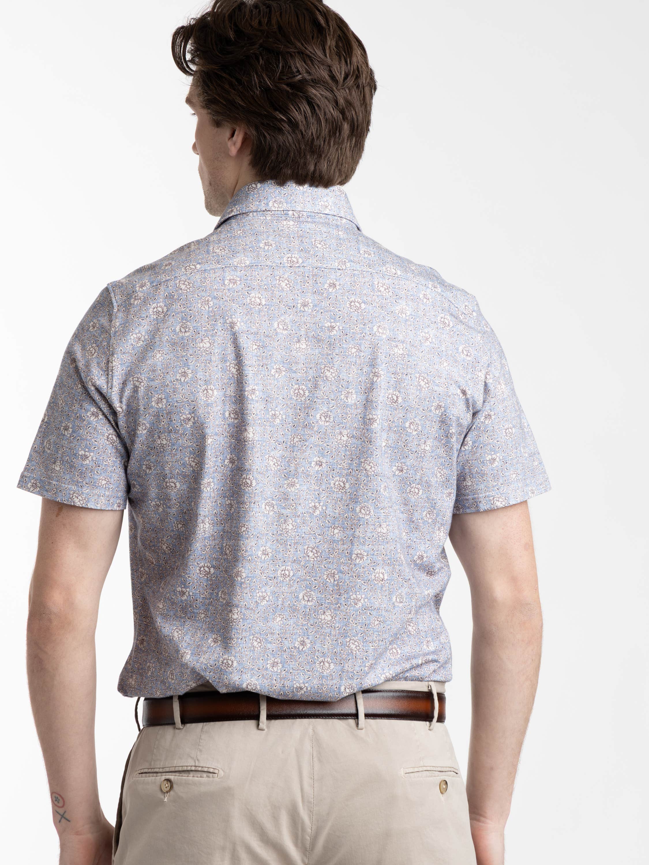 Blue Patterned Short Sleeve Shirt