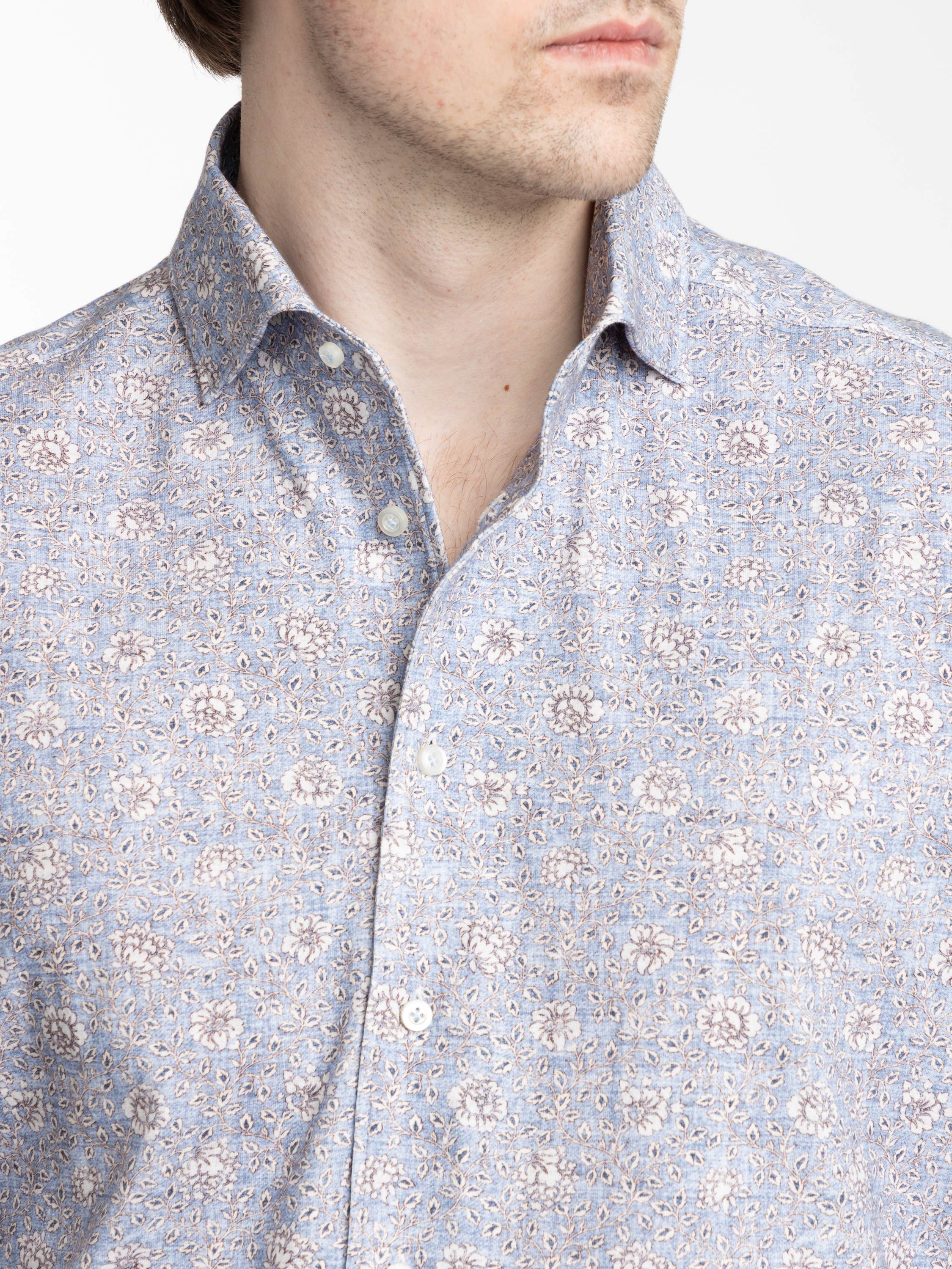 Blue Patterned Short Sleeve Shirt