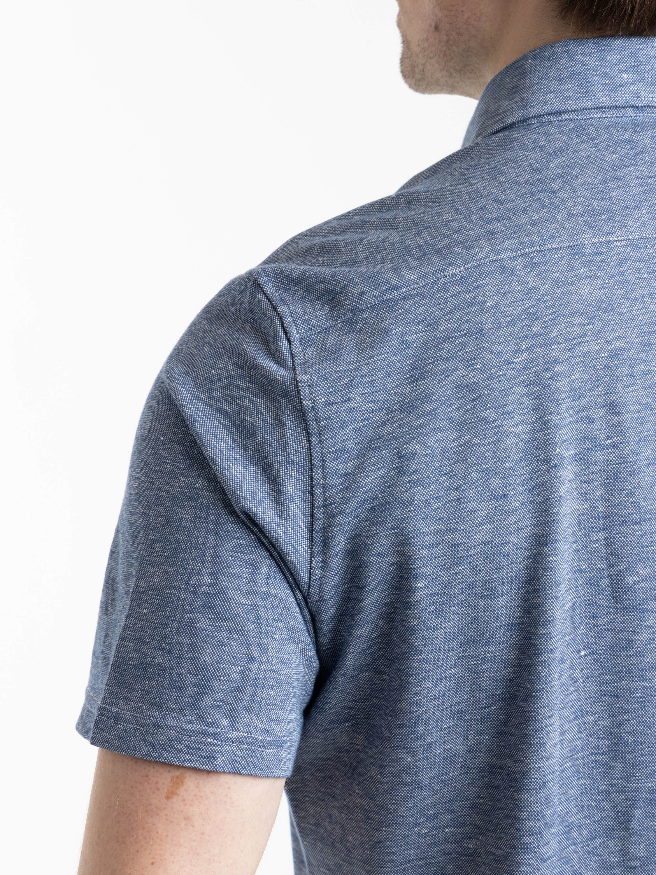 Blue Short Sleeve Jacquard Knit Full Button Shirt