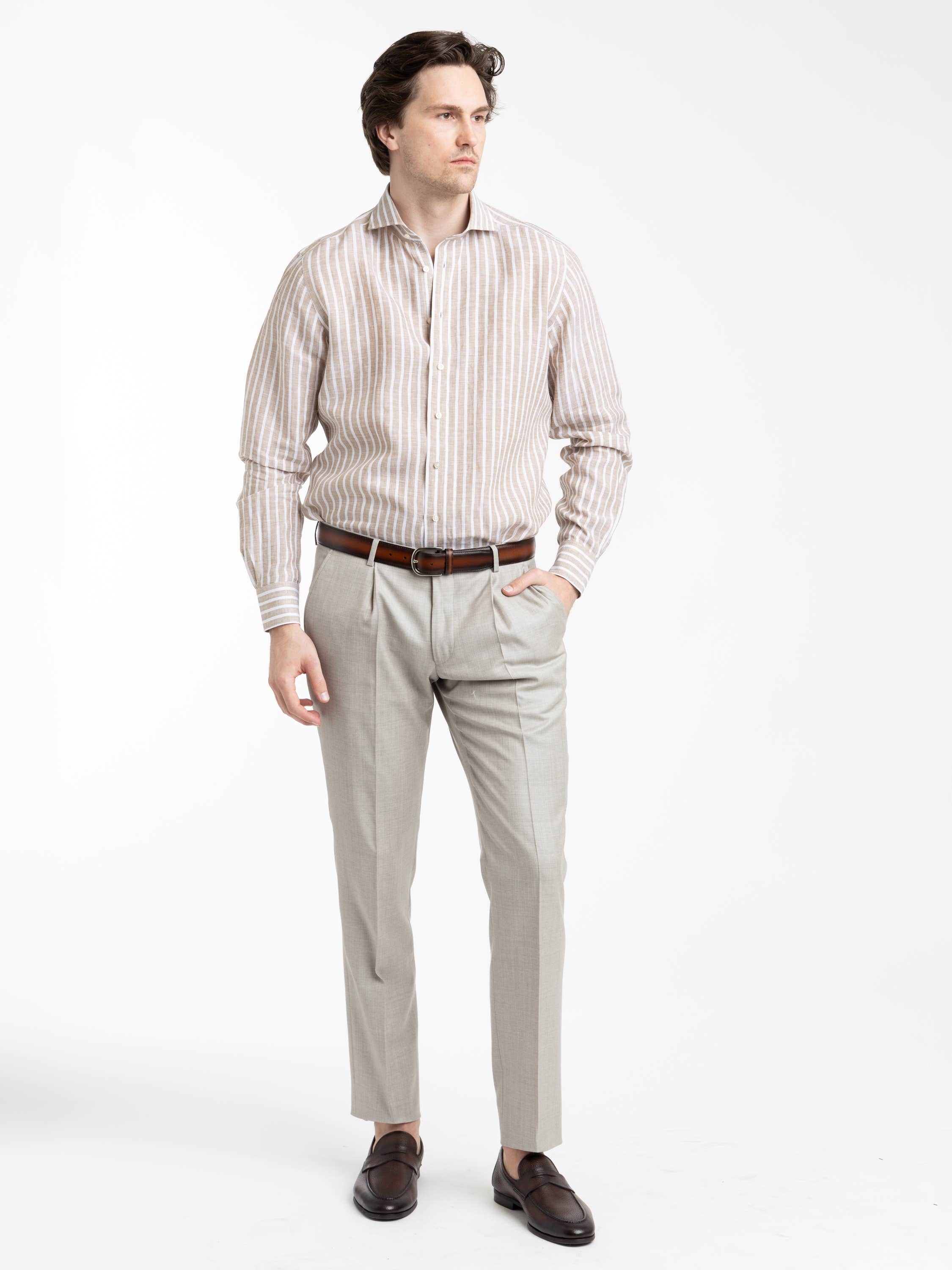 Brown Bold 4-Flex Striped Shirt