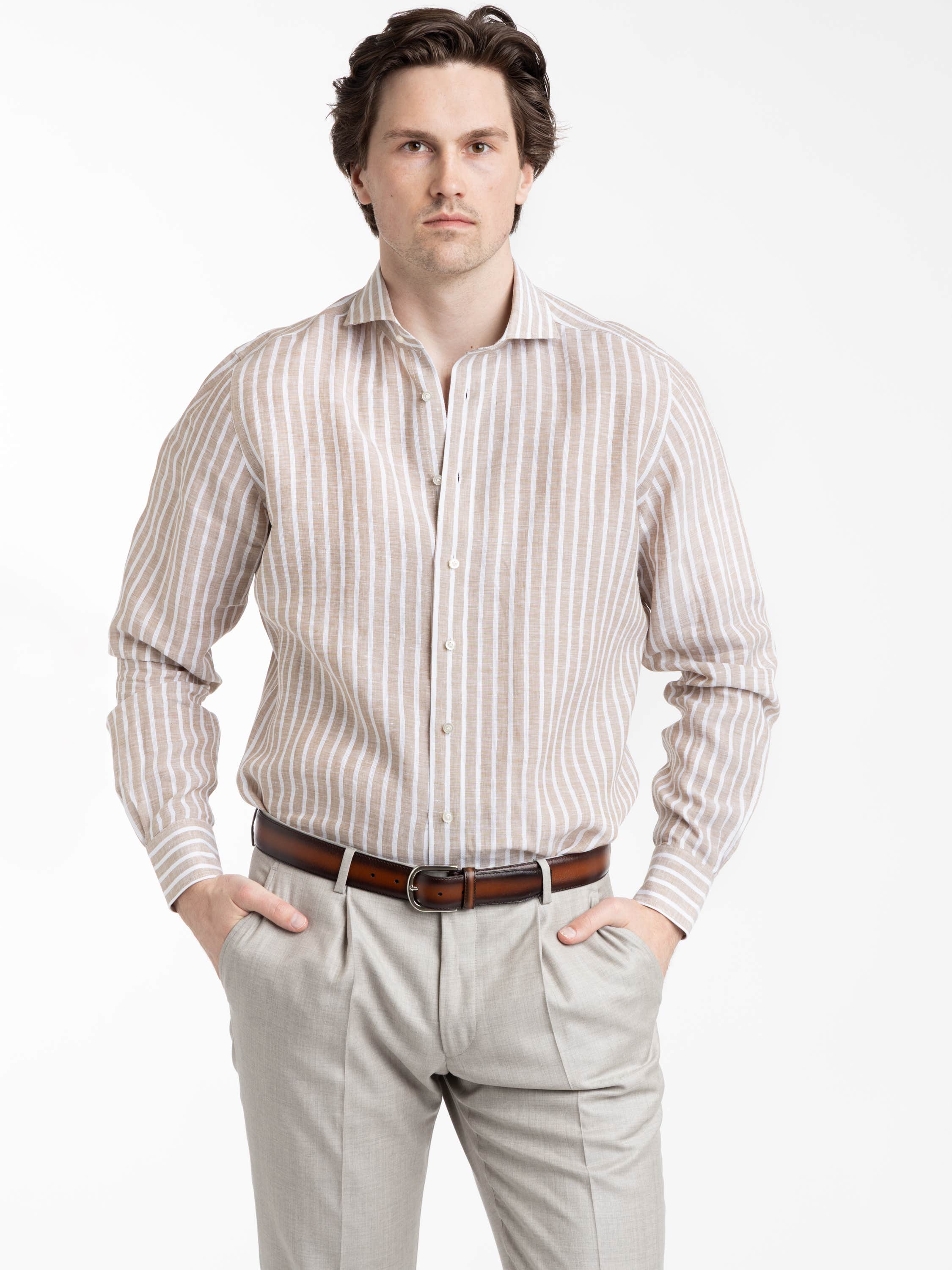 Brown Bold 4-Flex Striped Shirt