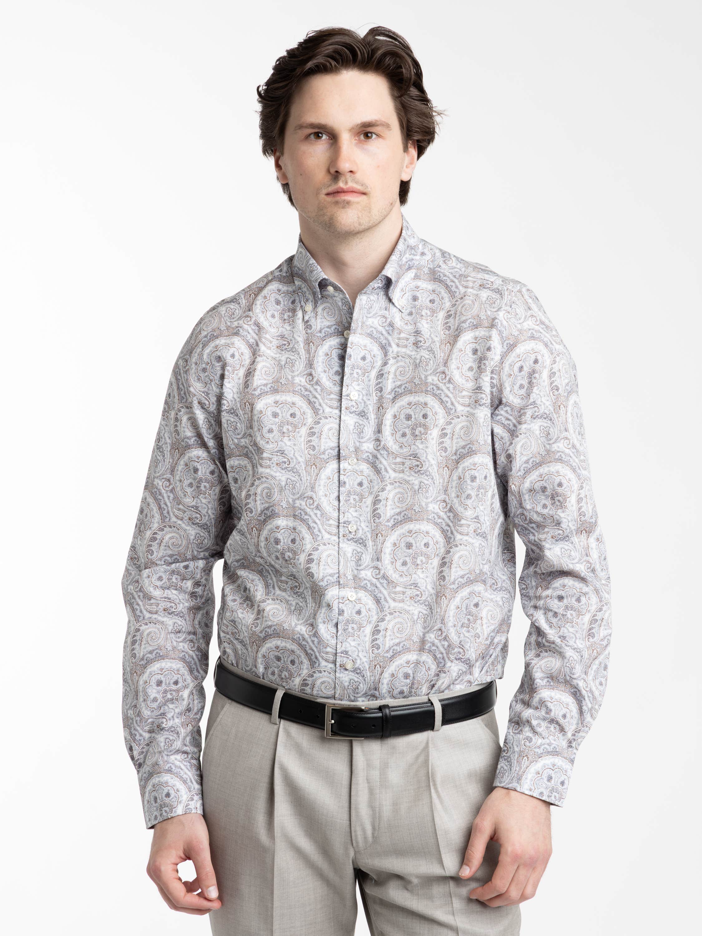 Brown Paisley Cotton Dress Shirt
