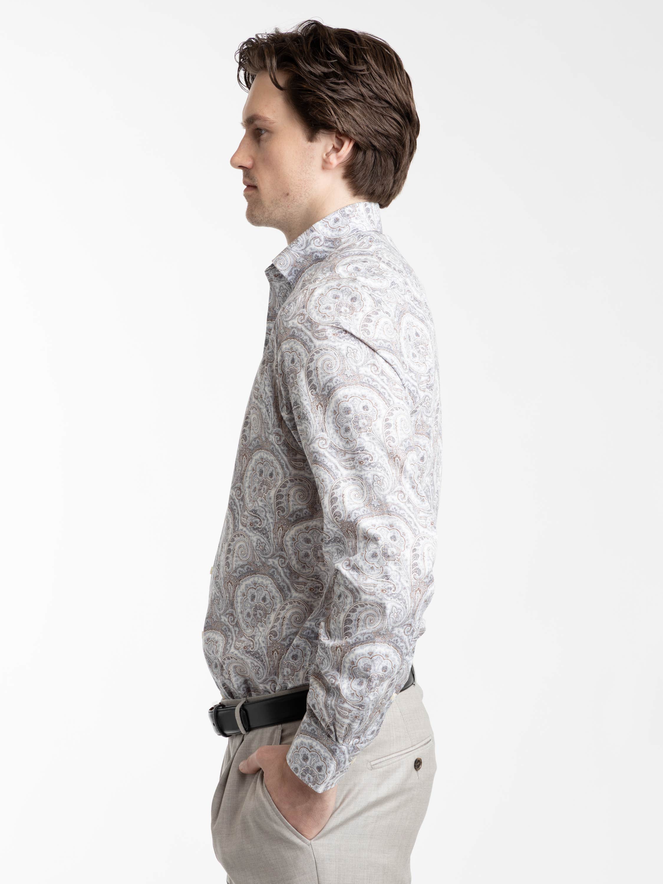 Brown Paisley Cotton Dress Shirt