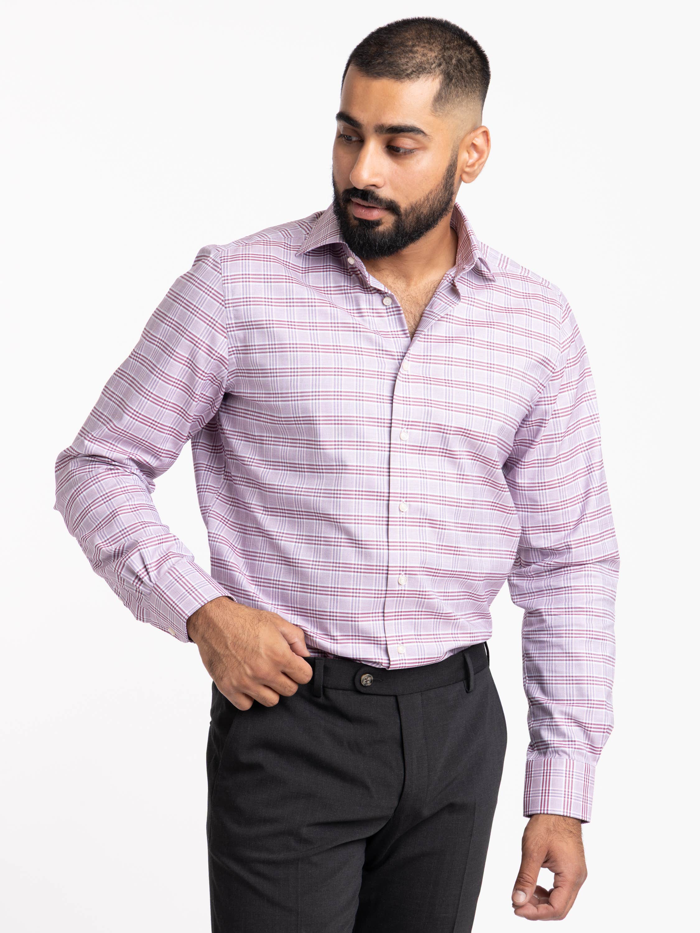 Burgundy Check Cotton Sport Shirt