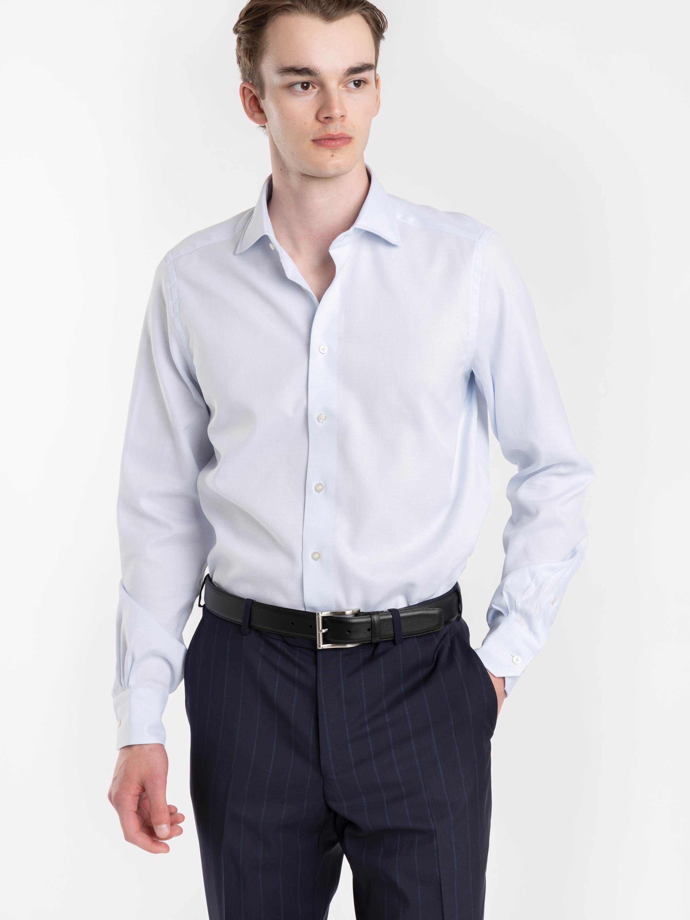 Light Blue Cotton Textured Dress Shirt