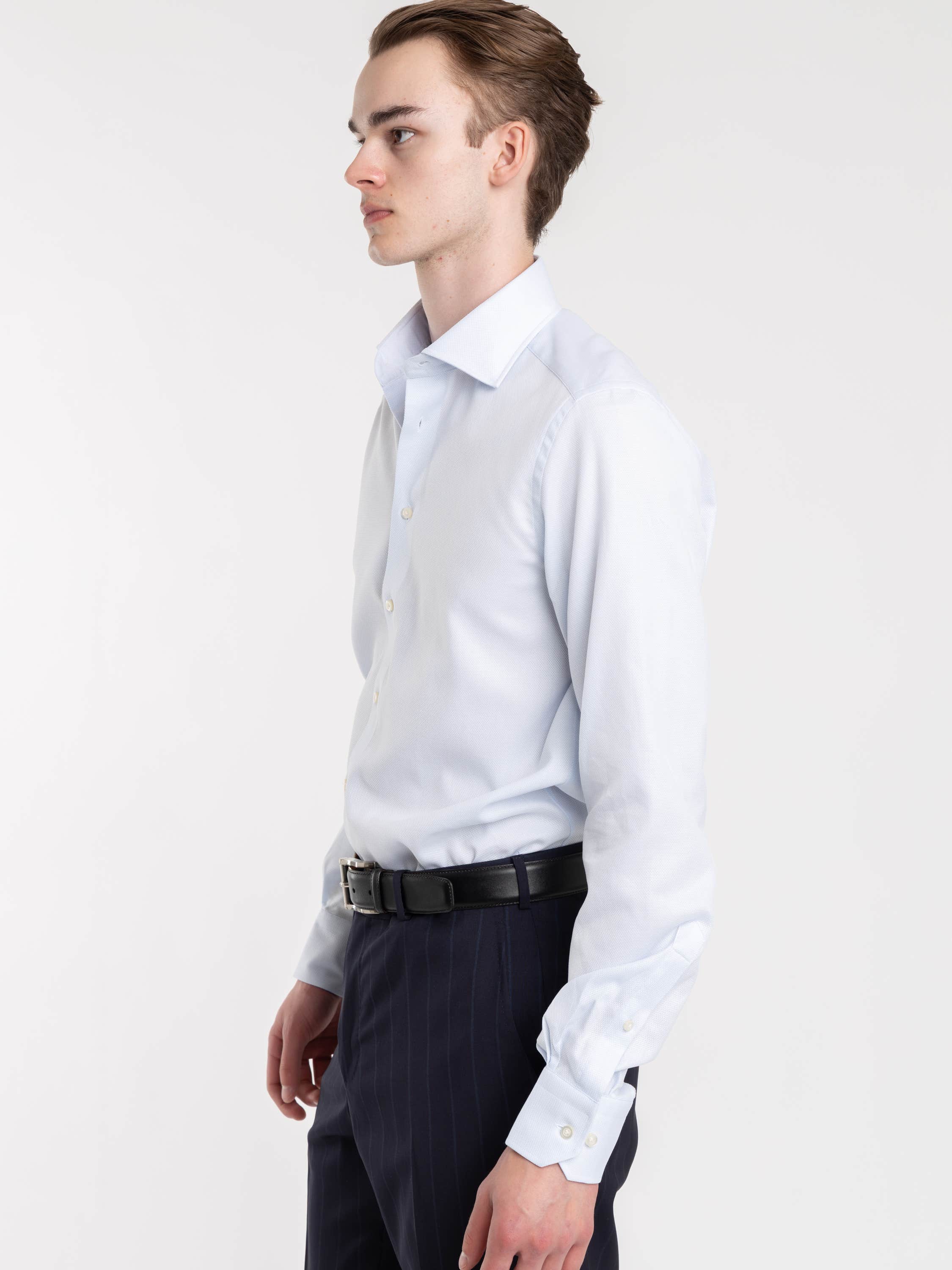Light Blue Cotton Textured Dress Shirt