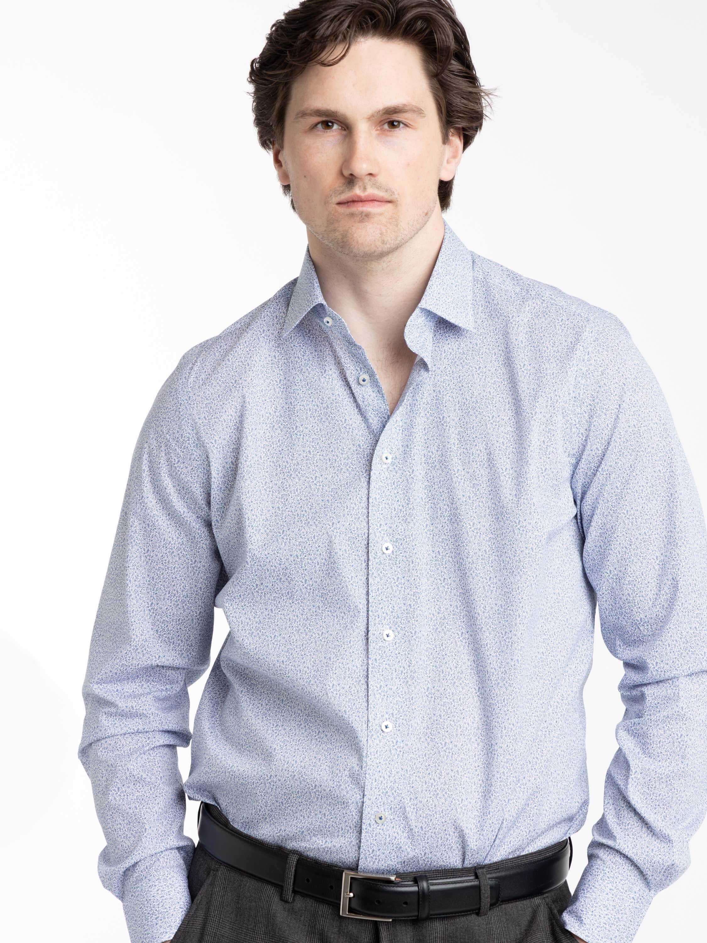 Light Blue Micro-Pattern Stretch Cotton Shirt