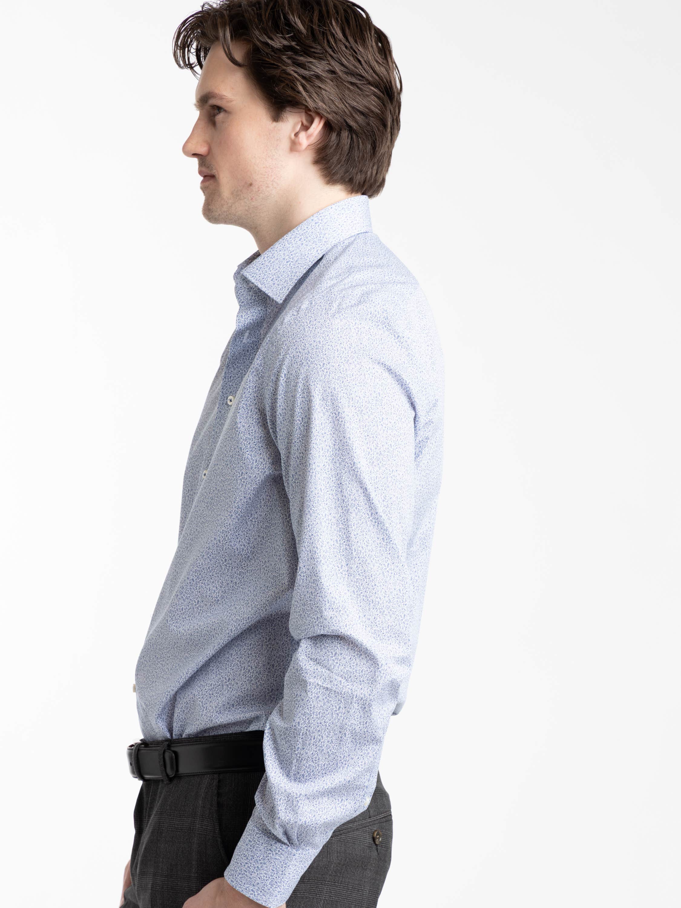 Light Blue Micro-Pattern Stretch Cotton Shirt