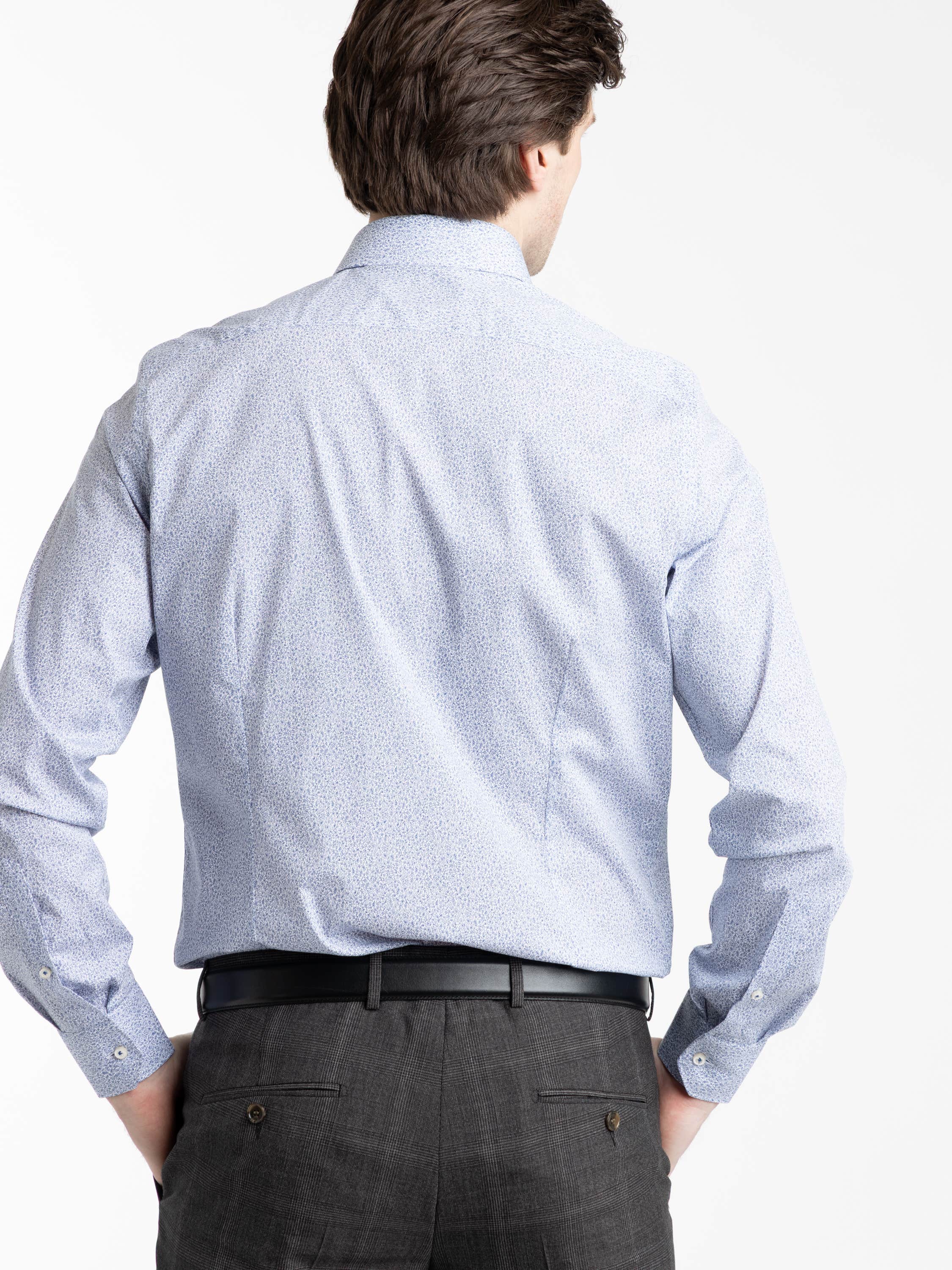 Light Blue Micro-Pattern Stretch Cotton Shirt