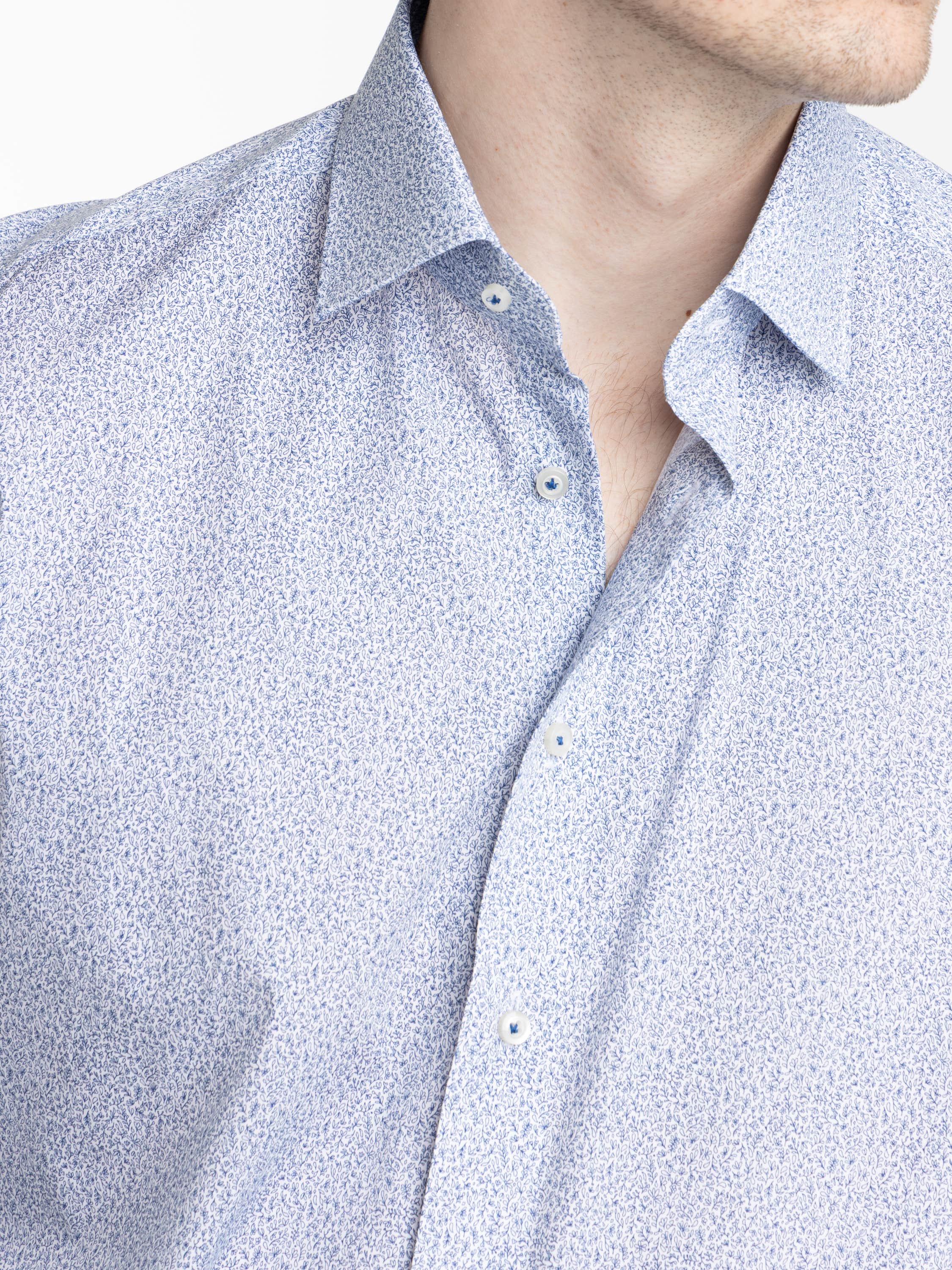 Light Blue Micro-Pattern Stretch Cotton Shirt