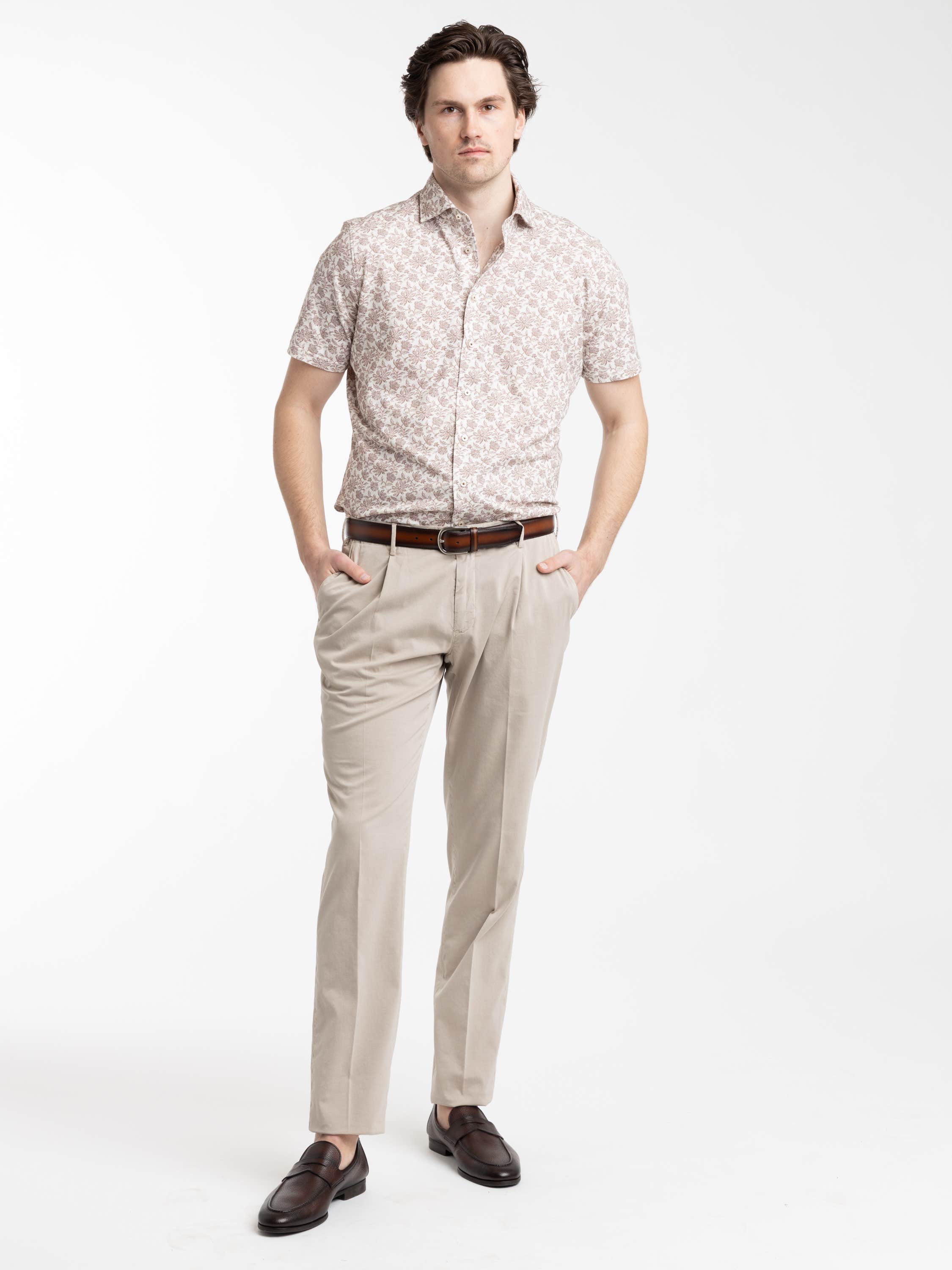 Light Brown Floral Printed Short Sleeve