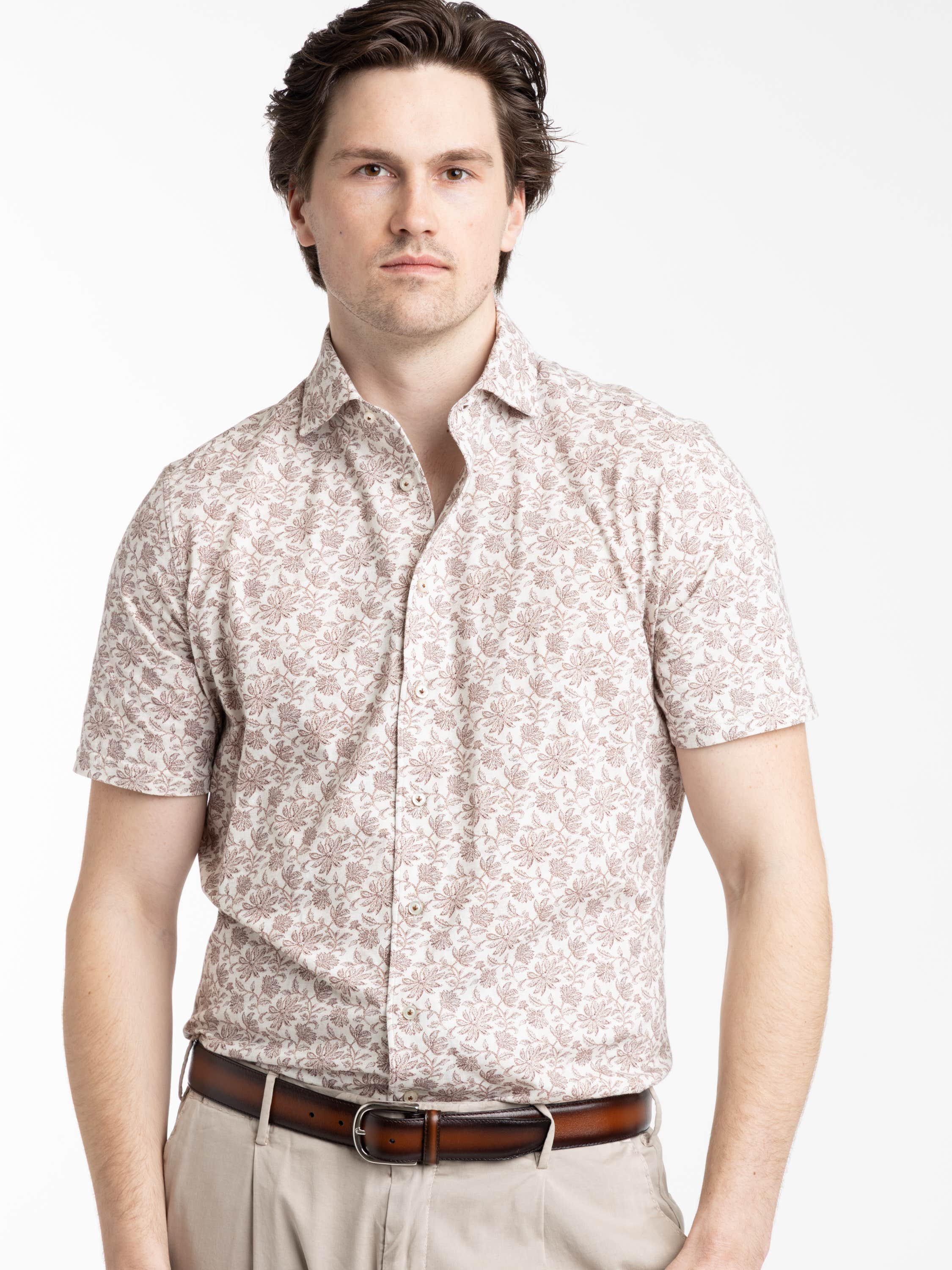 Light Brown Floral Printed Short Sleeve