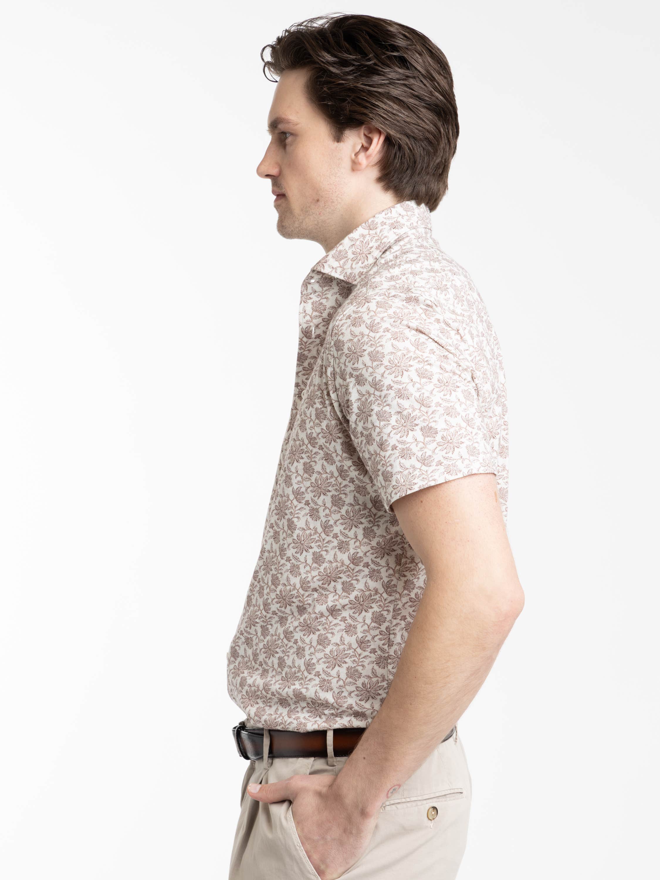 Light Brown Floral Printed Short Sleeve