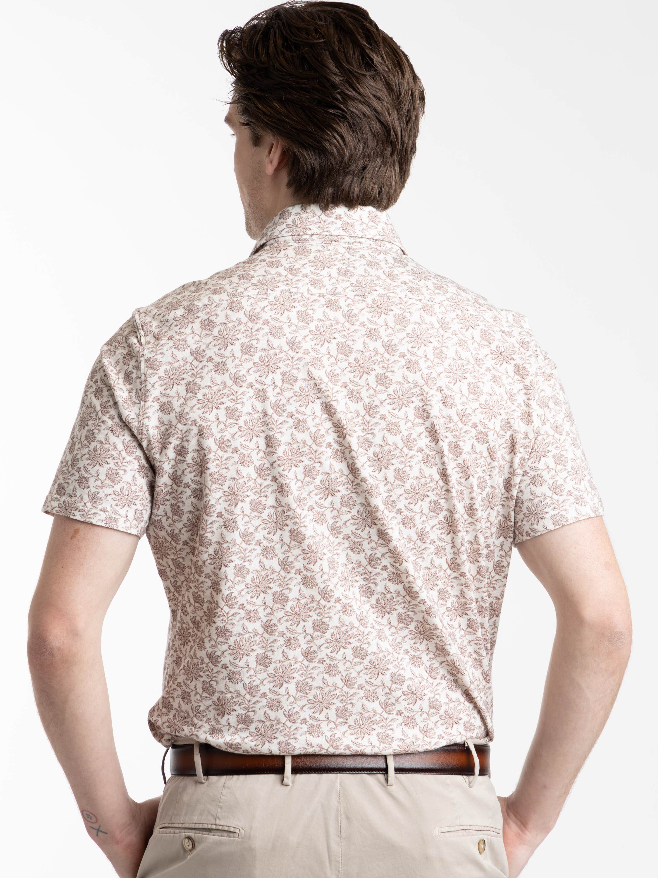 Light Brown Floral Printed Short Sleeve