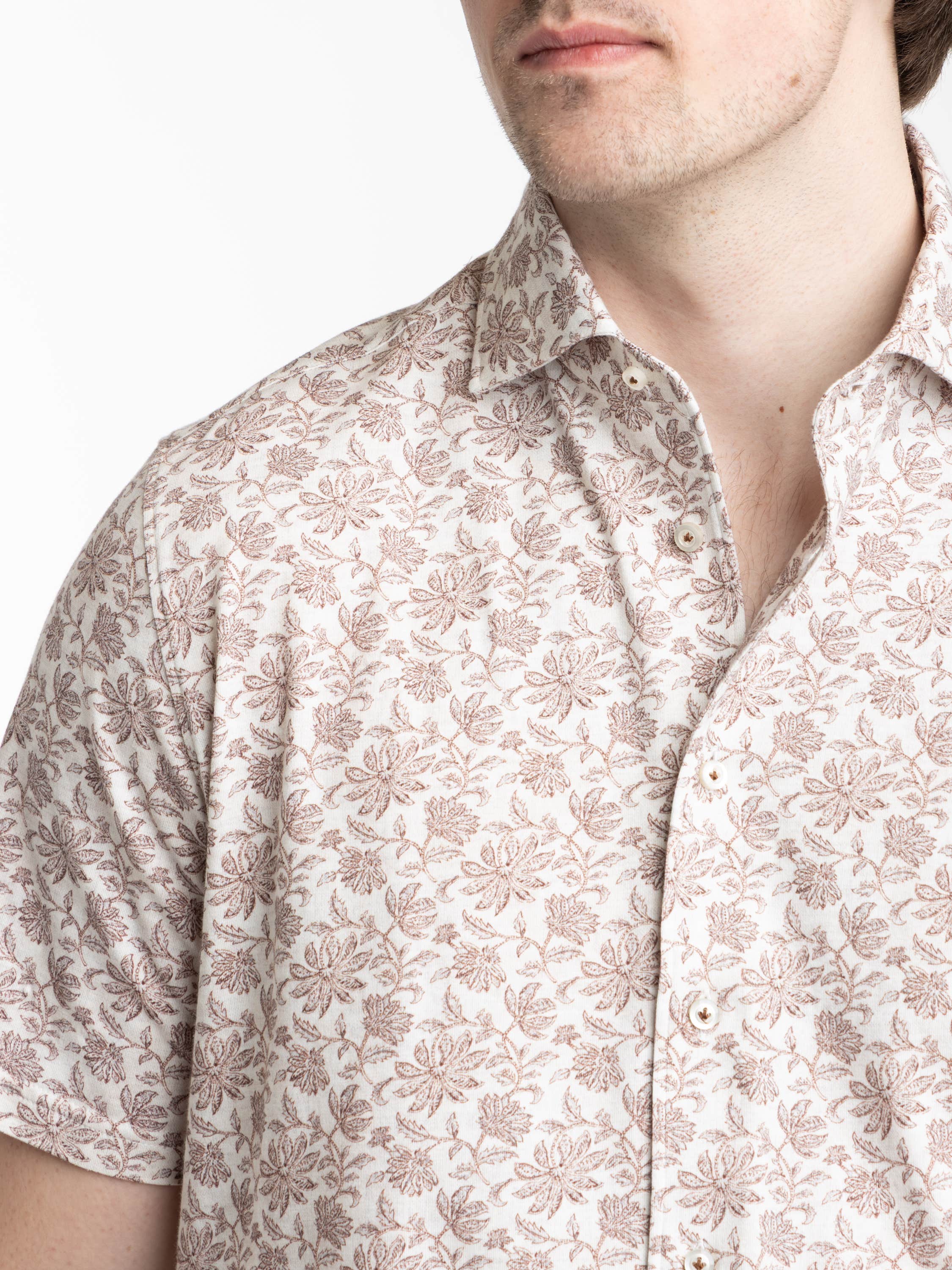 Light Brown Floral Printed Short Sleeve