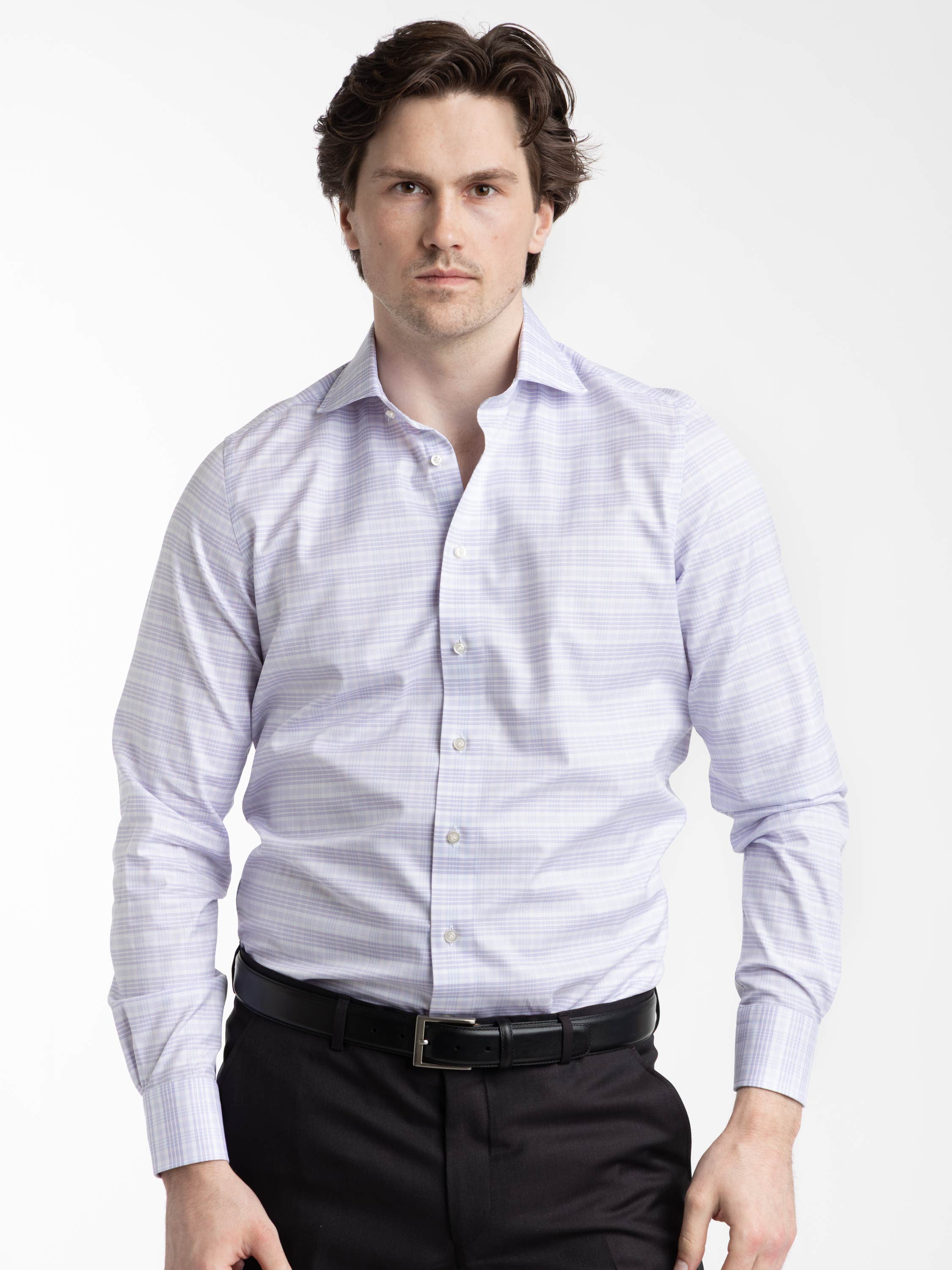 Purple Checked Yoga Twill Premium Stretch Shirt