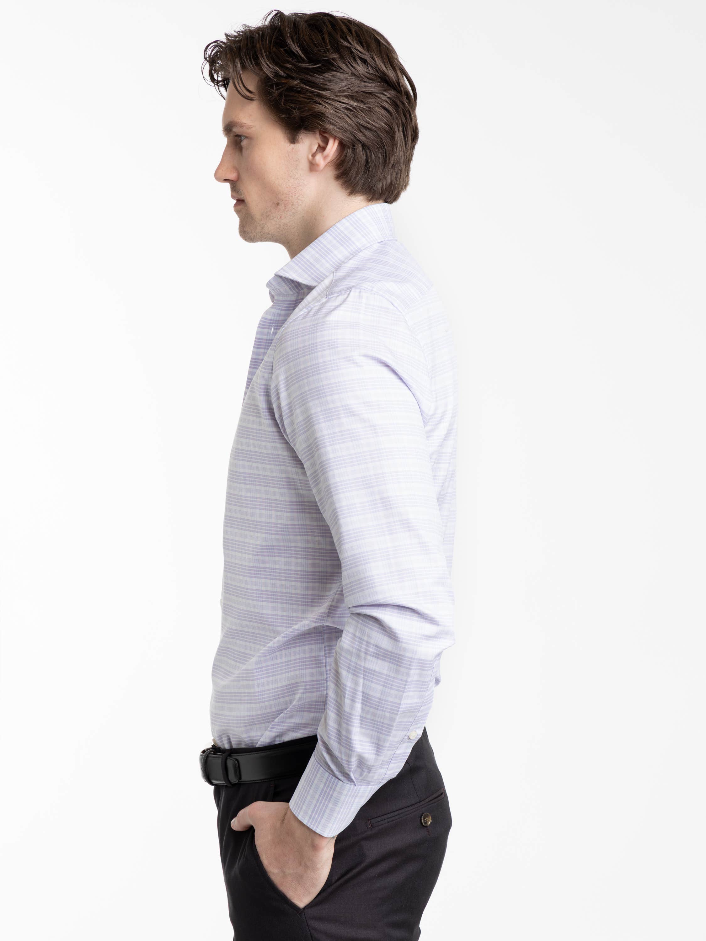 Purple Checked Yoga Twill Premium Stretch Shirt