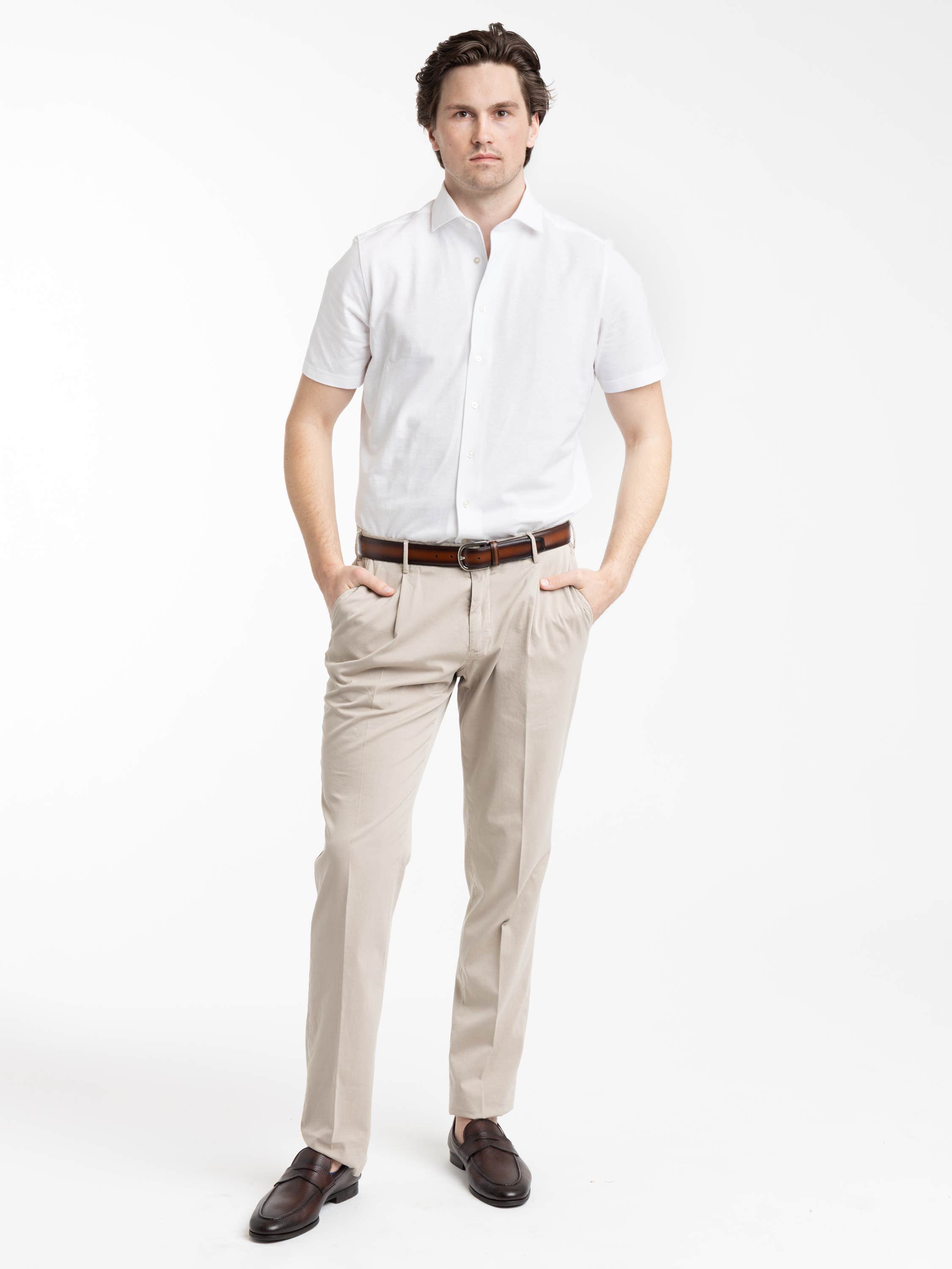 White Jacquard Knit Short Sleeve Shirt