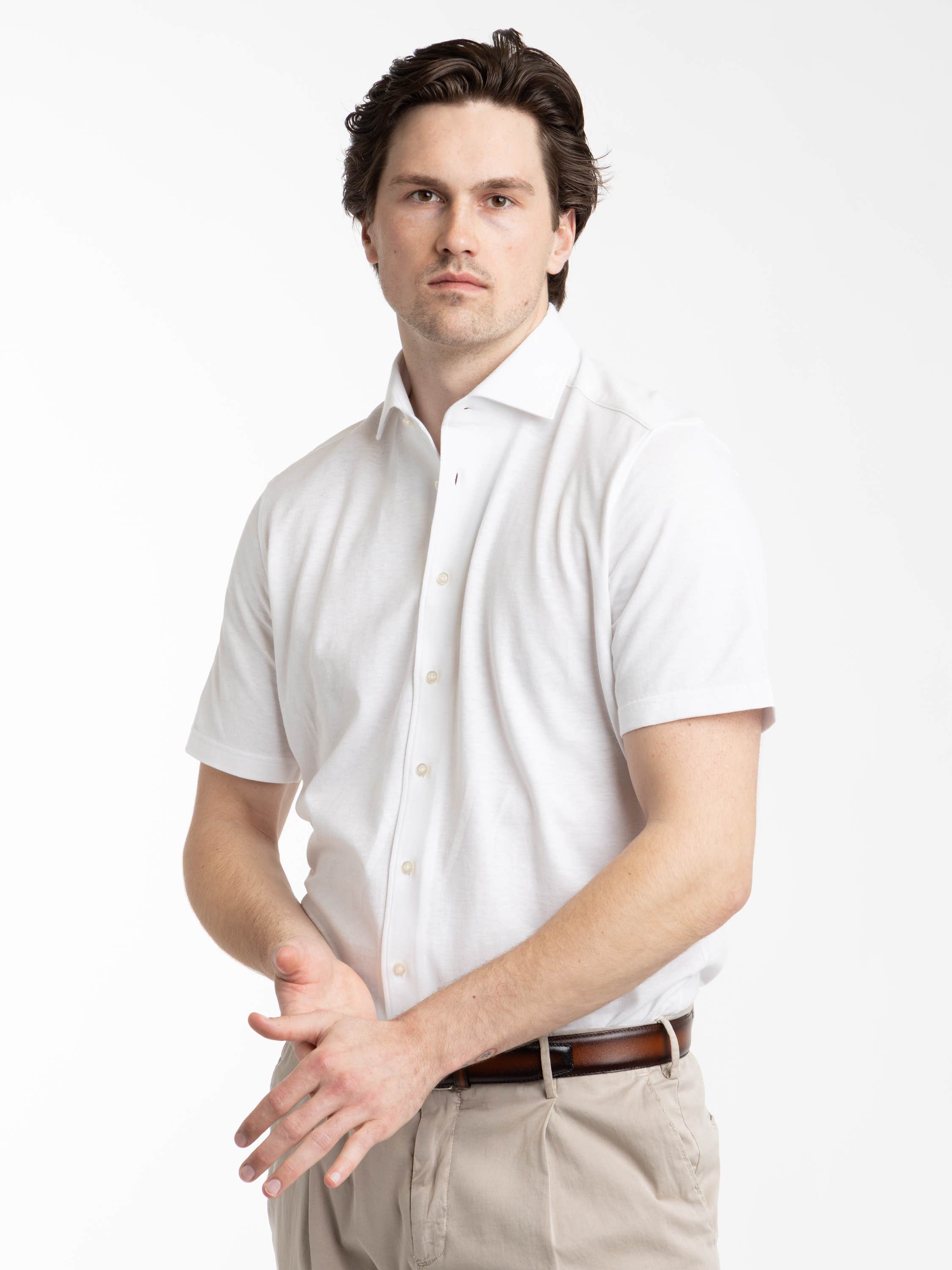 White Jacquard Knit Short Sleeve Shirt