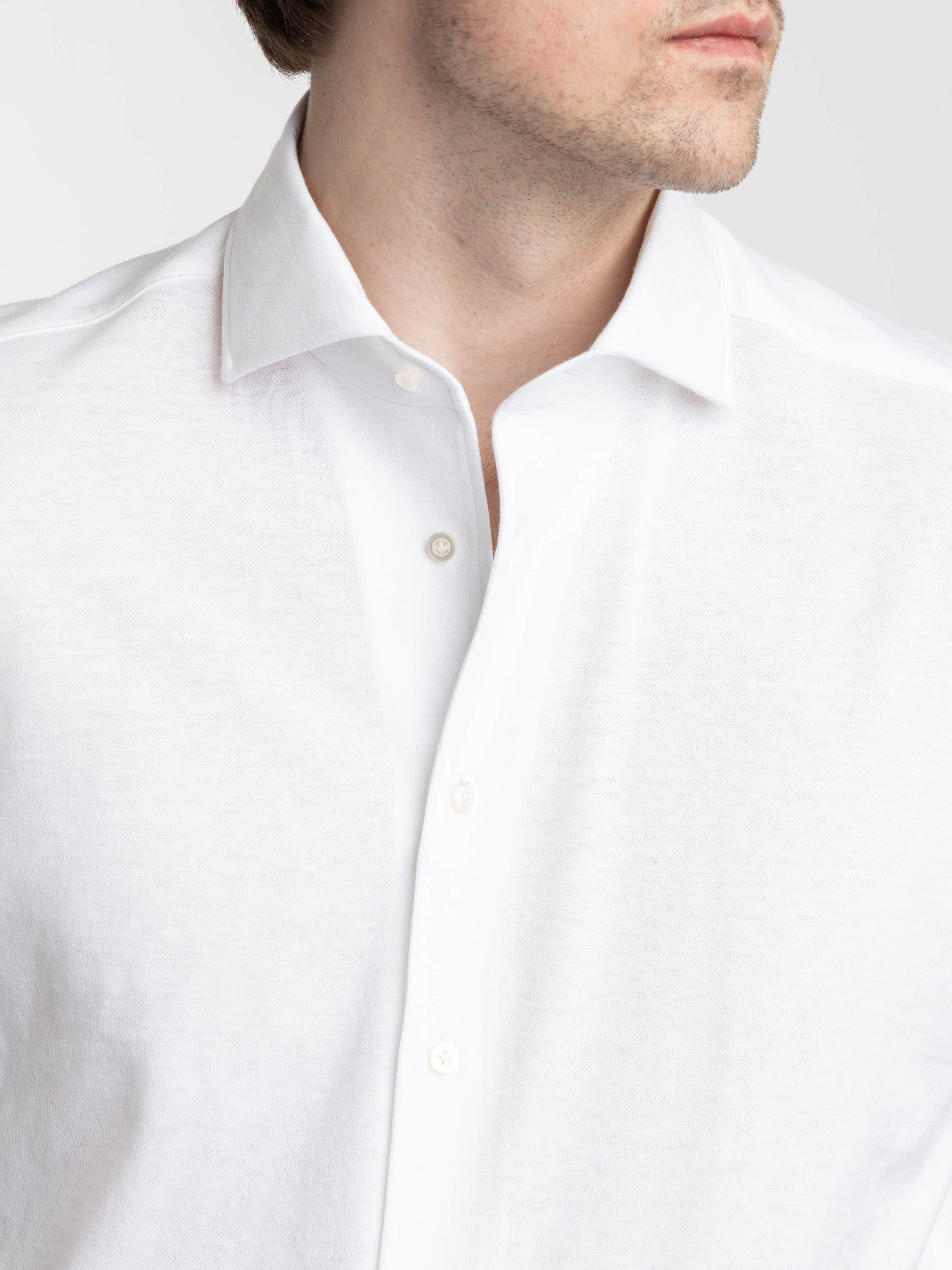 White Jacquard Knit Short Sleeve Shirt