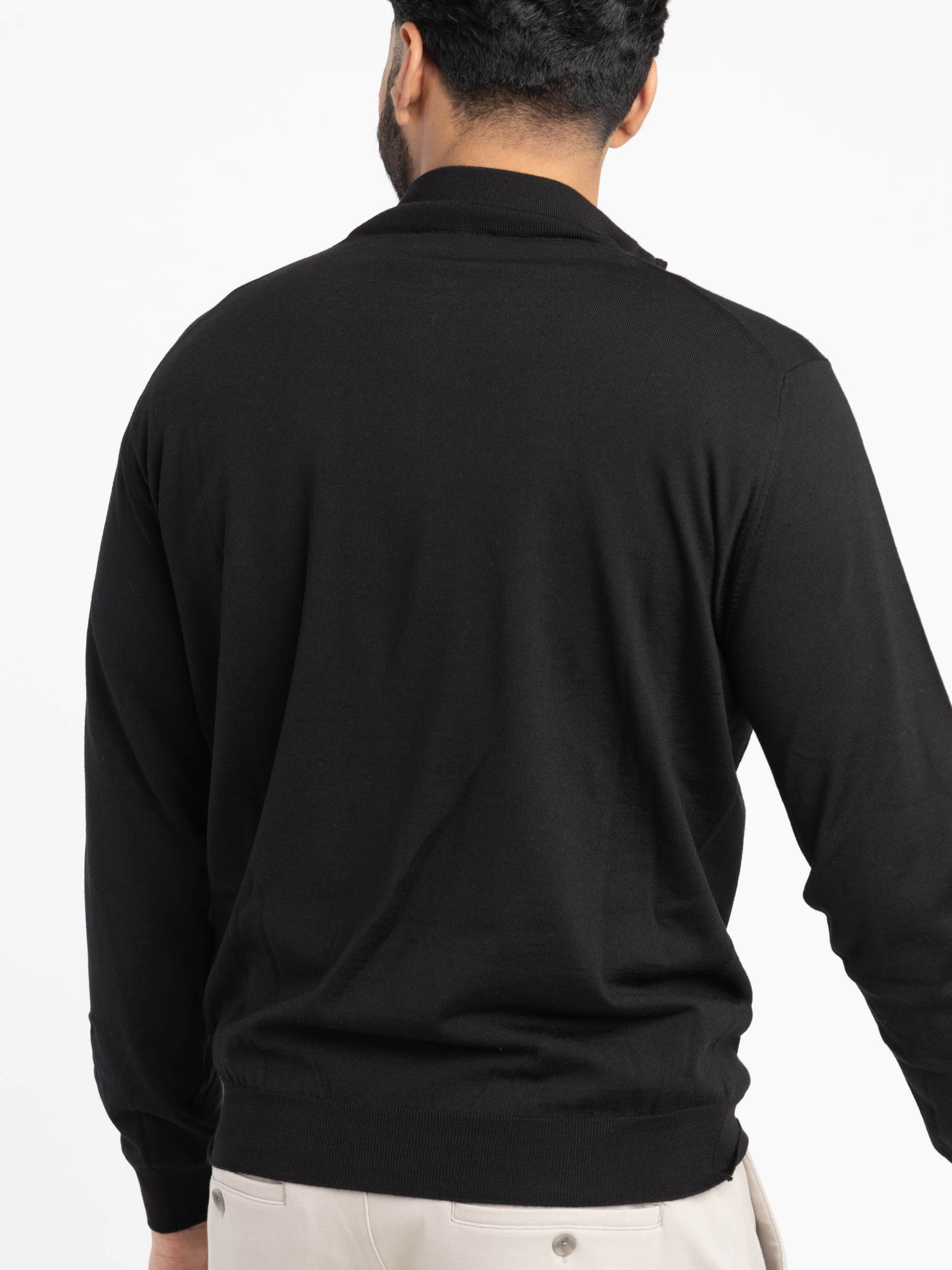 Black Lightweight Wool Quarter Zip Sweater