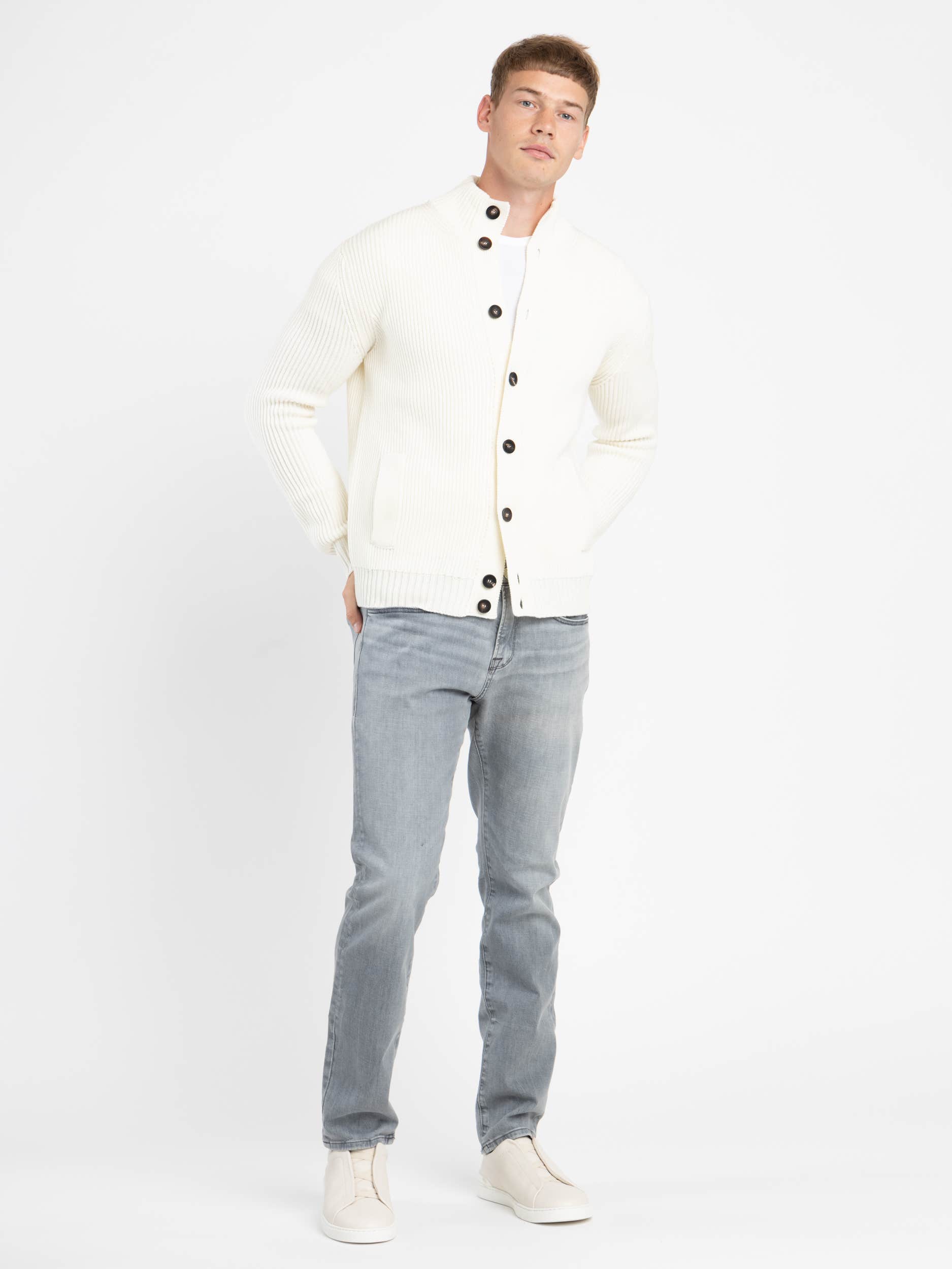 White Fisherman Ribbed Cardigan