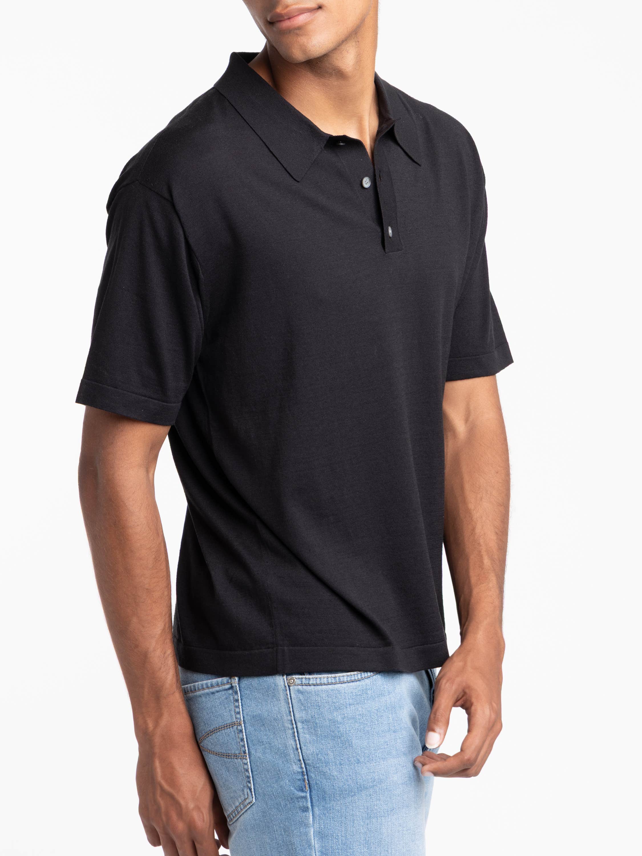 Black Cotton-Silk Polo Shirt