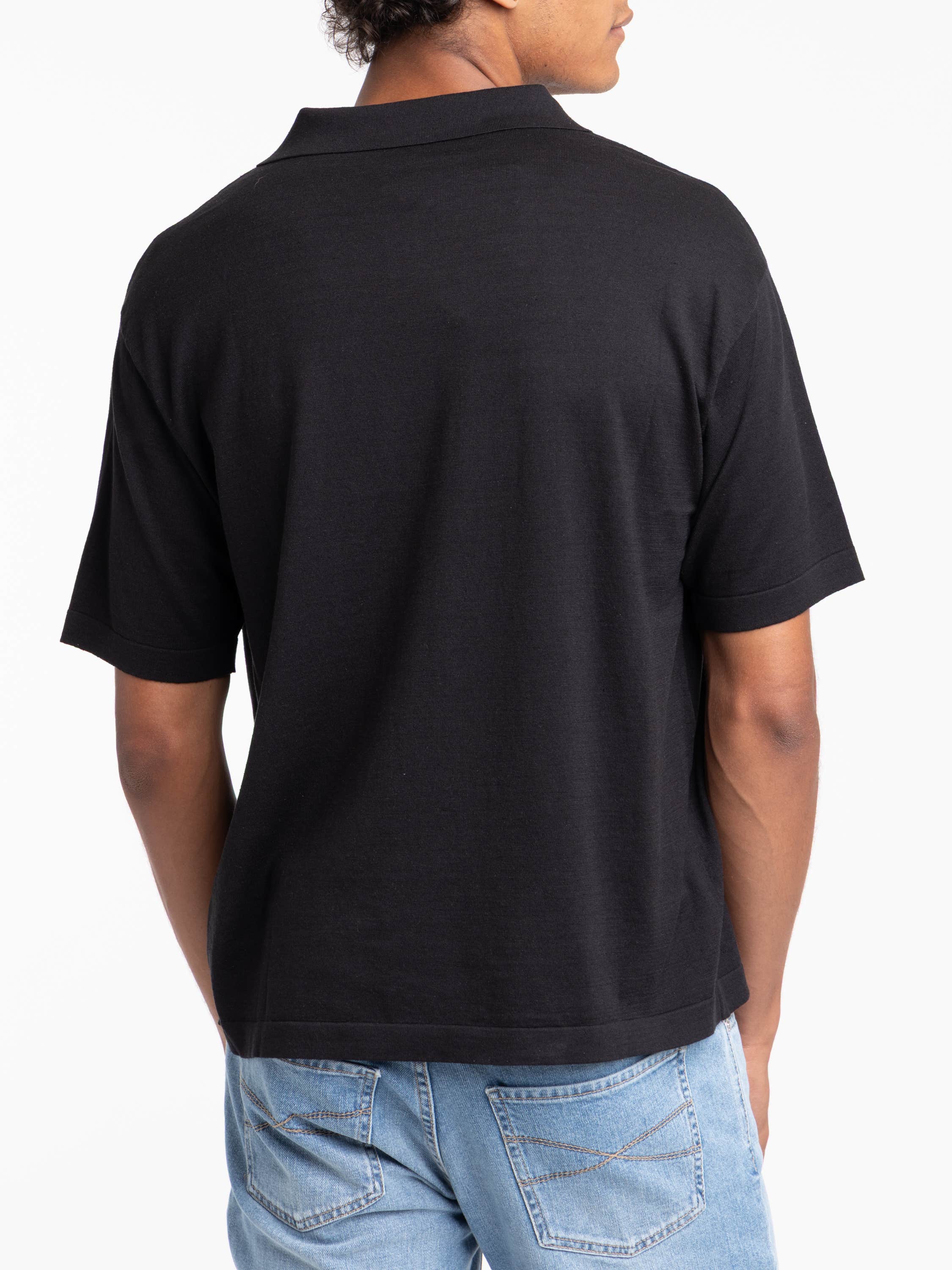 Black Cotton-Silk Polo Shirt
