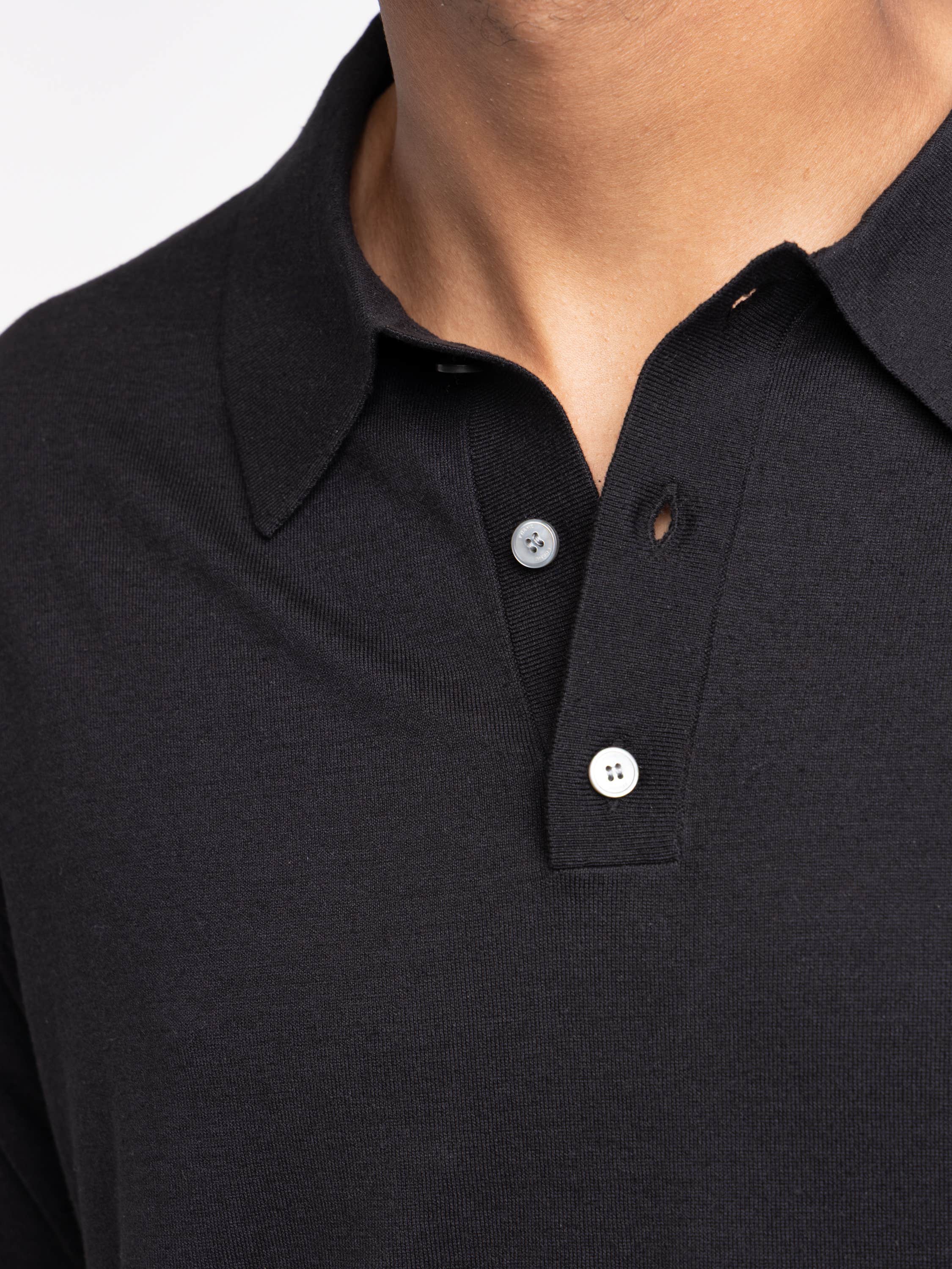 Black Cotton-Silk Polo Shirt
