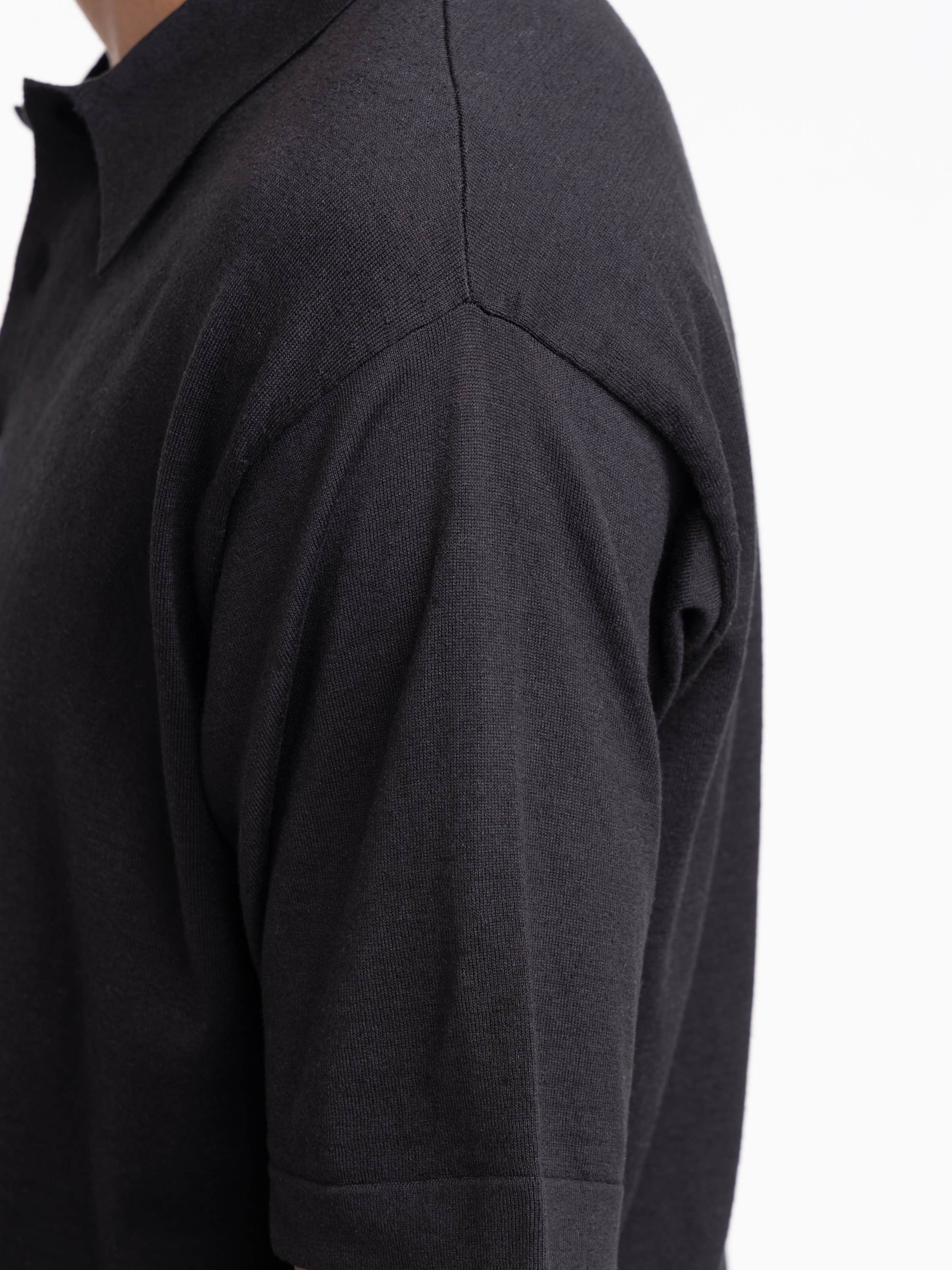 Black Cotton-Silk Polo Shirt