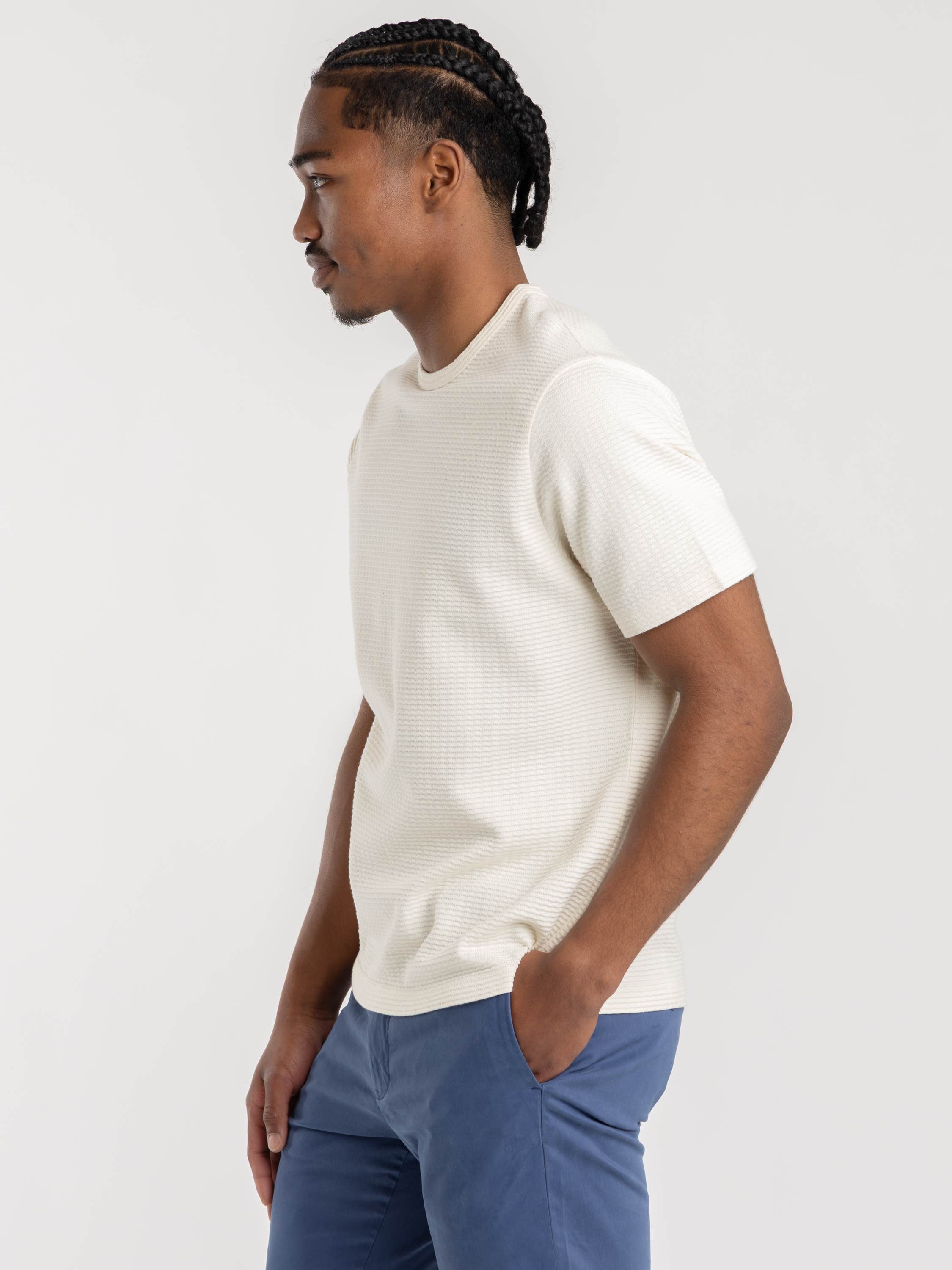 CREAM JACQUARD STRIPE TEE