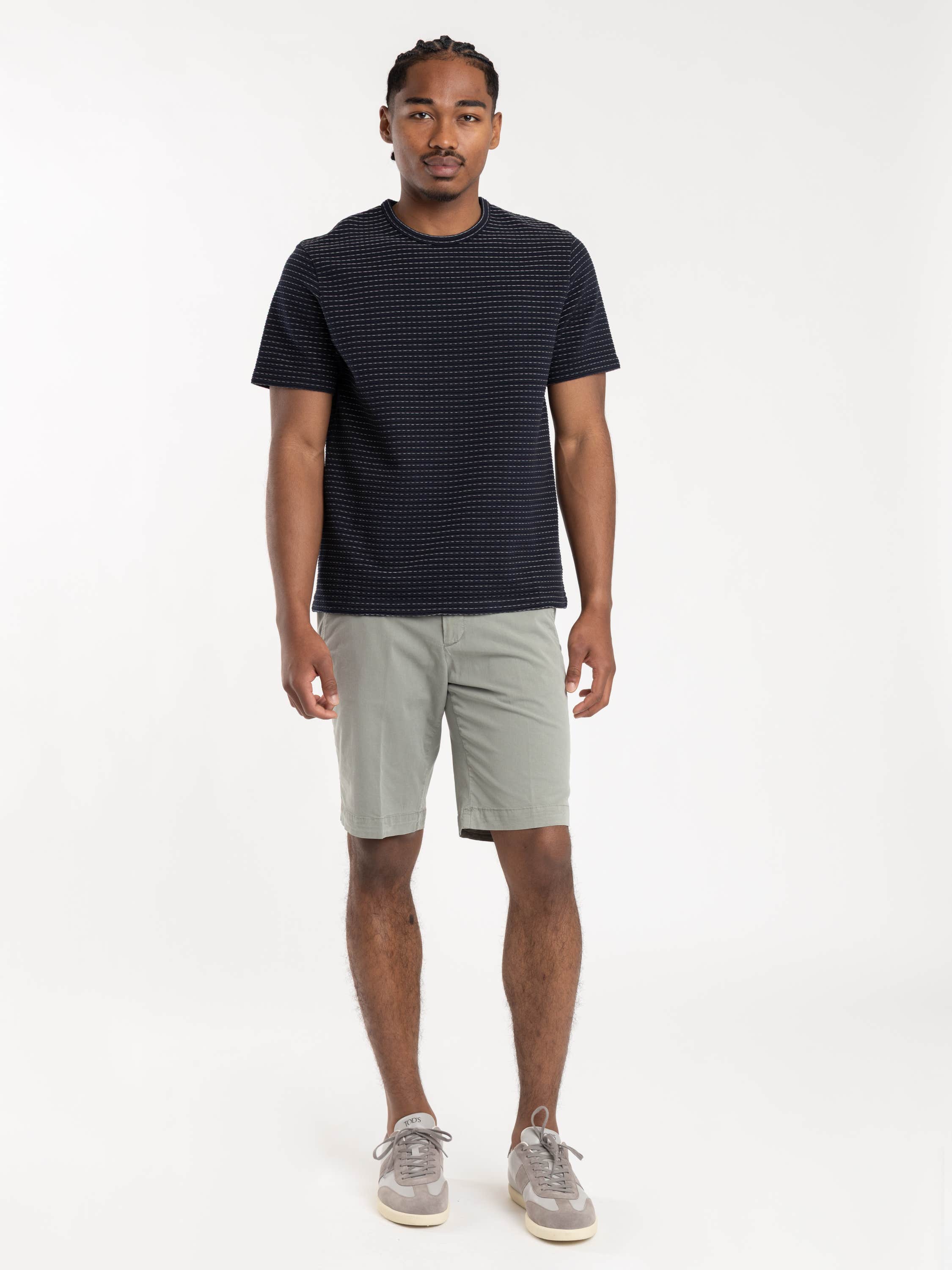 Navy-Cream Jacquard Stripe Tee